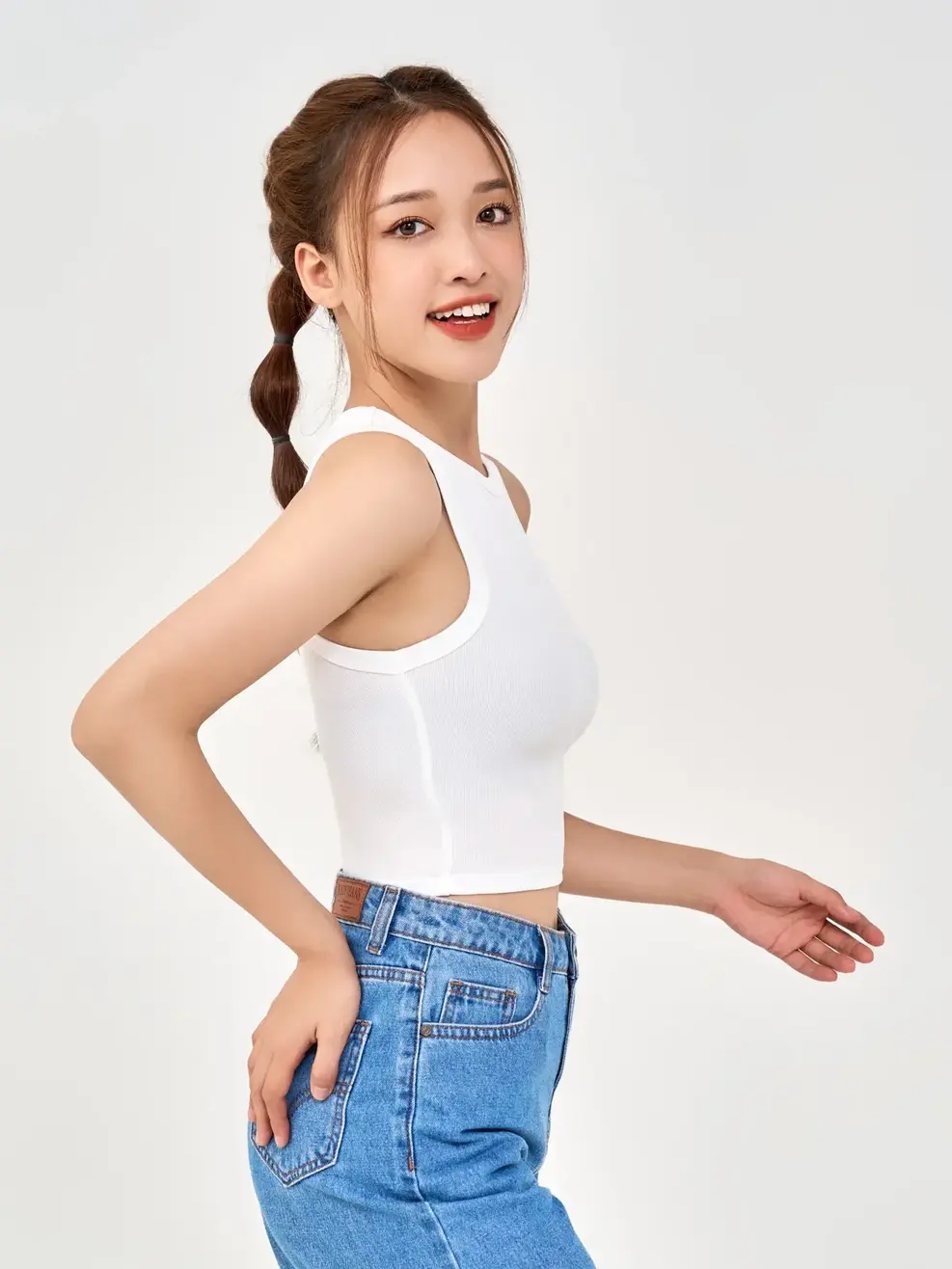 Áo 3 Lỗ Nữ Thun Rip Cơ Bản - Trắng 1 - S