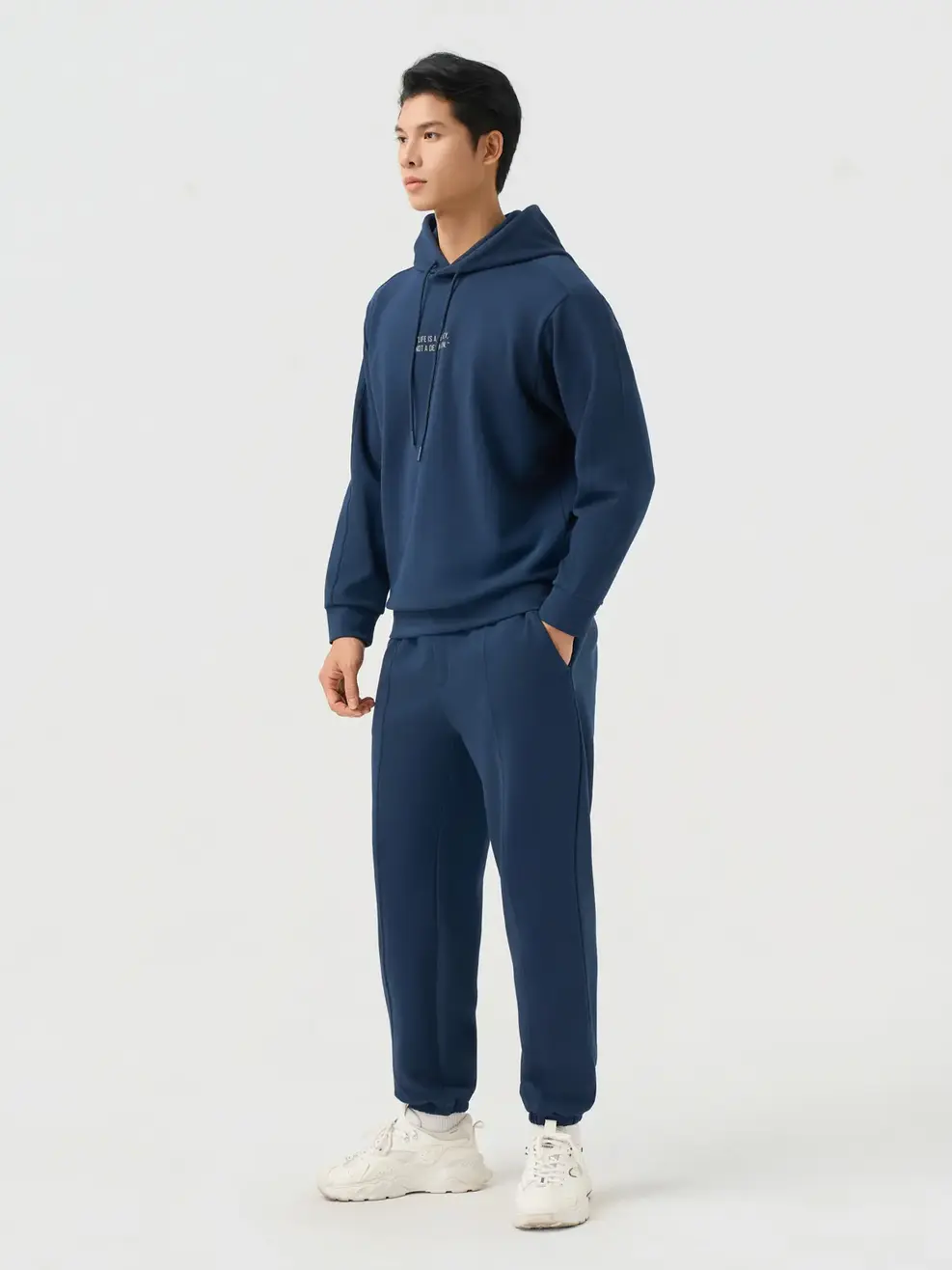 Bộ Đồ Nỉ Hoodie Nam In Chữ Ngực - Tím Than 006 - M