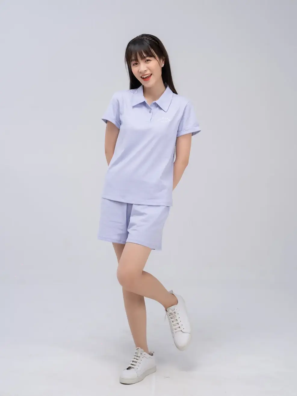 Bộ đồ nữ cổ thêu logo - Tím - M