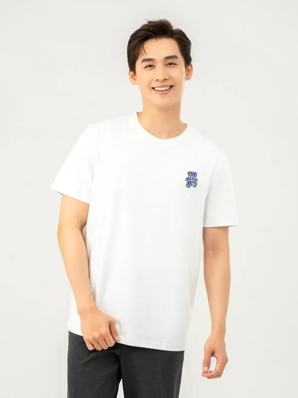 T-shirt Nam Thêu Happy Bear Bột Ngô - Trắng 1 - M
