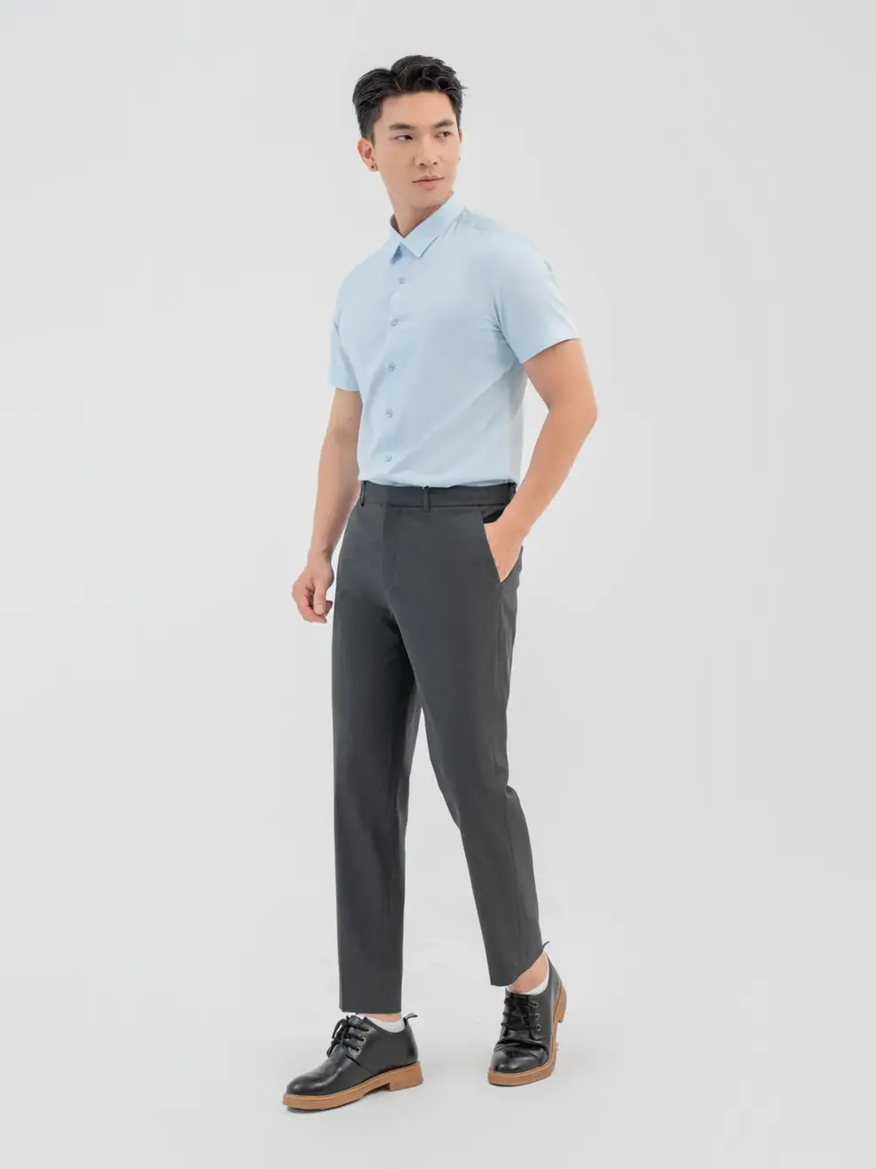 Sơ Mi Nam Bạc Hà Cộc Tay - Xanh lơ - M