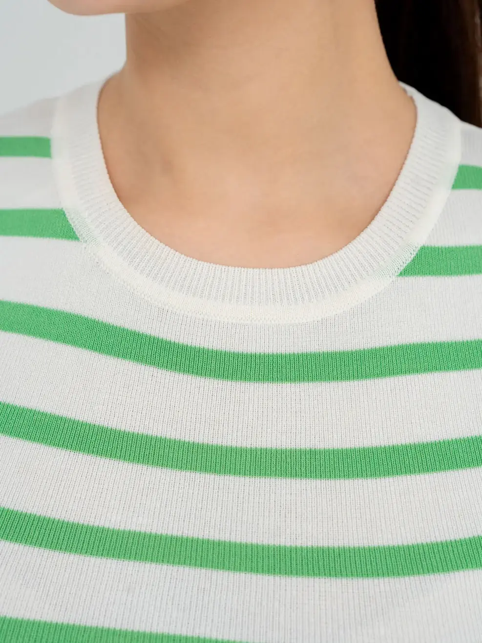 Áo Len Nữ Ngắn Tay Dệt Kẻ - Trắng kẻ xanh - S