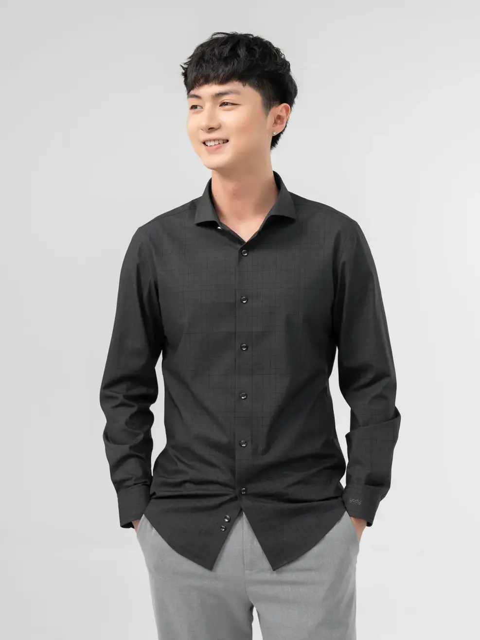 Sơ Mi Dài Tay Bamboo Kẻ Caro - Đen - M