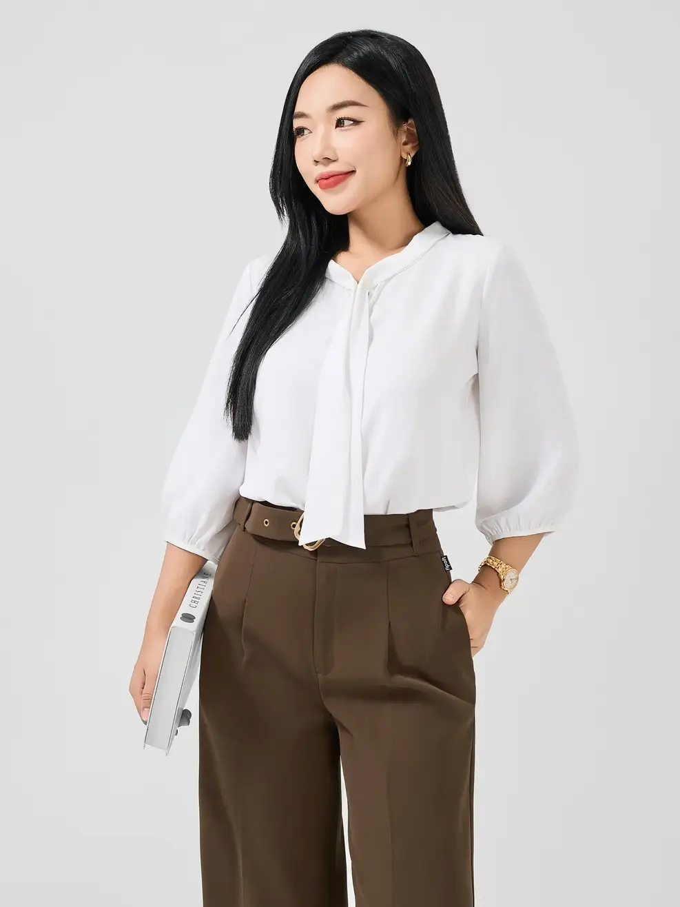 Áo Sơ Mi Tay Dài Nữ Cổ Tai Cài Trai - Trắng - M