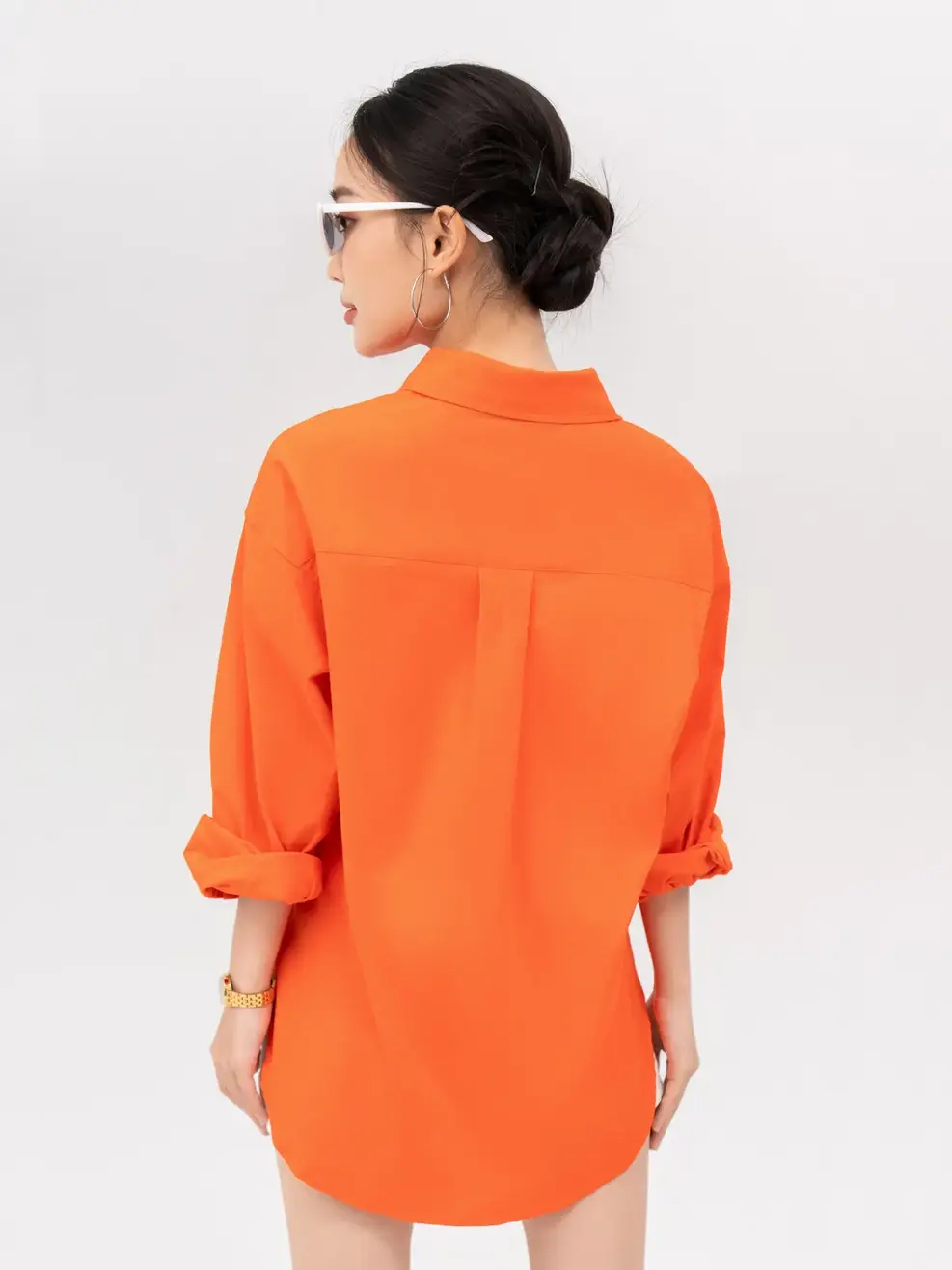 Sơ Mi Dài Tay Nữ Thô Dáng Rộng - Cam - S