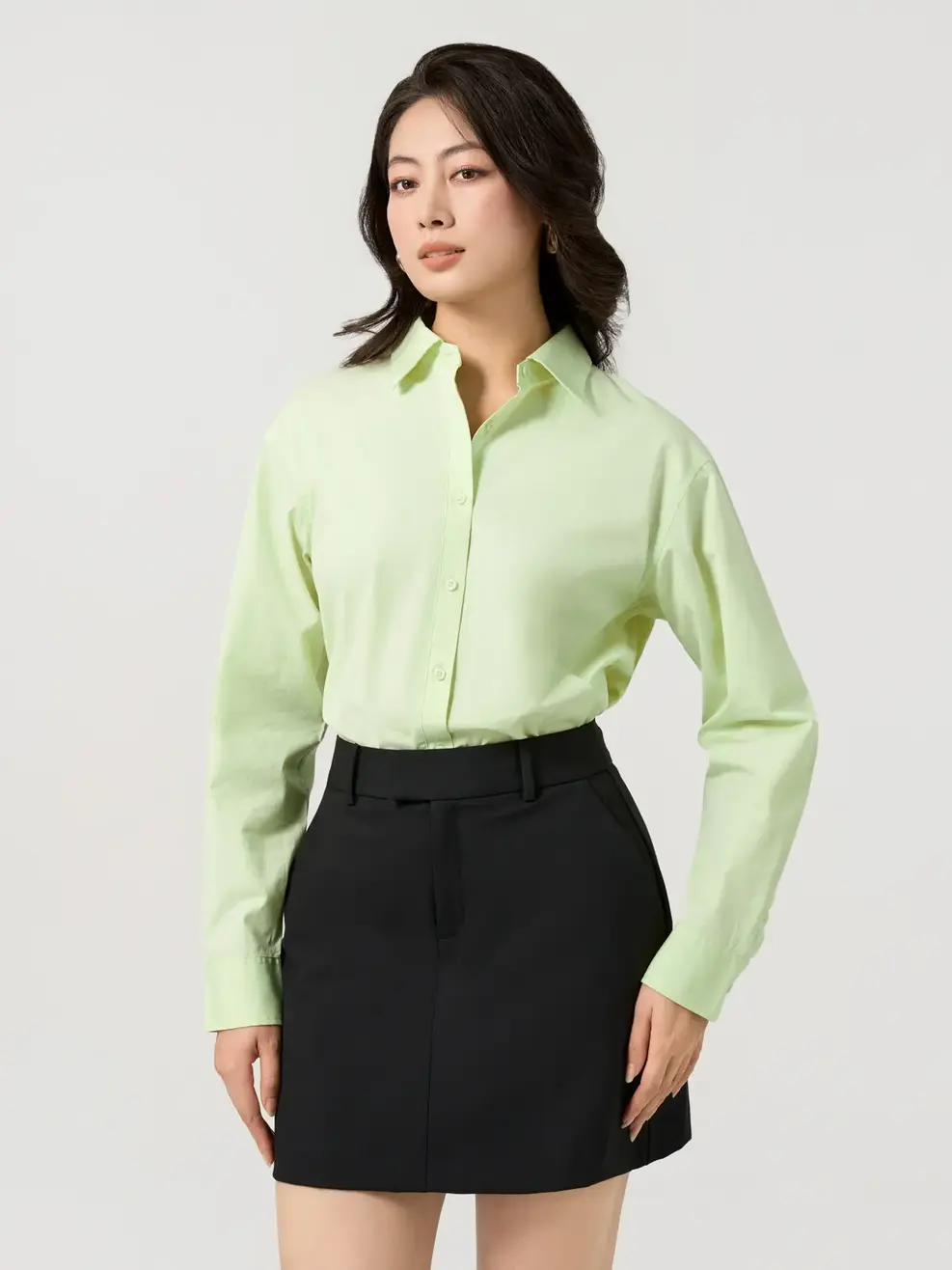 Sơ Mi Dài Tay Nữ Cotton Thô Casual  - Xanh cốm - S
