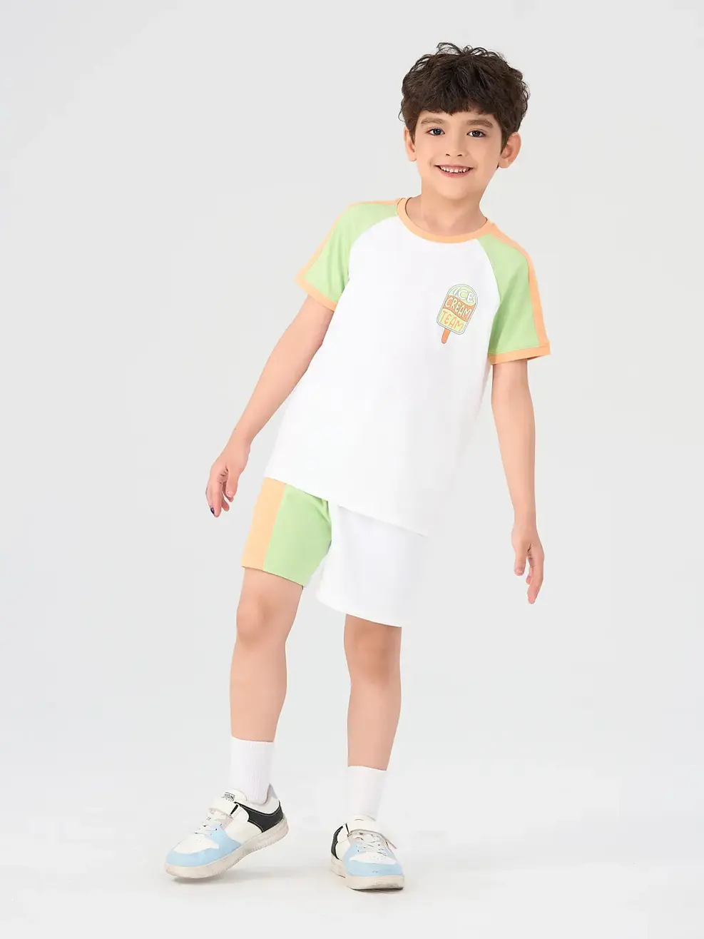 Bộ Đồ Trẻ Em Tay Raglan Phối Màu - Trắng cam - 2-3