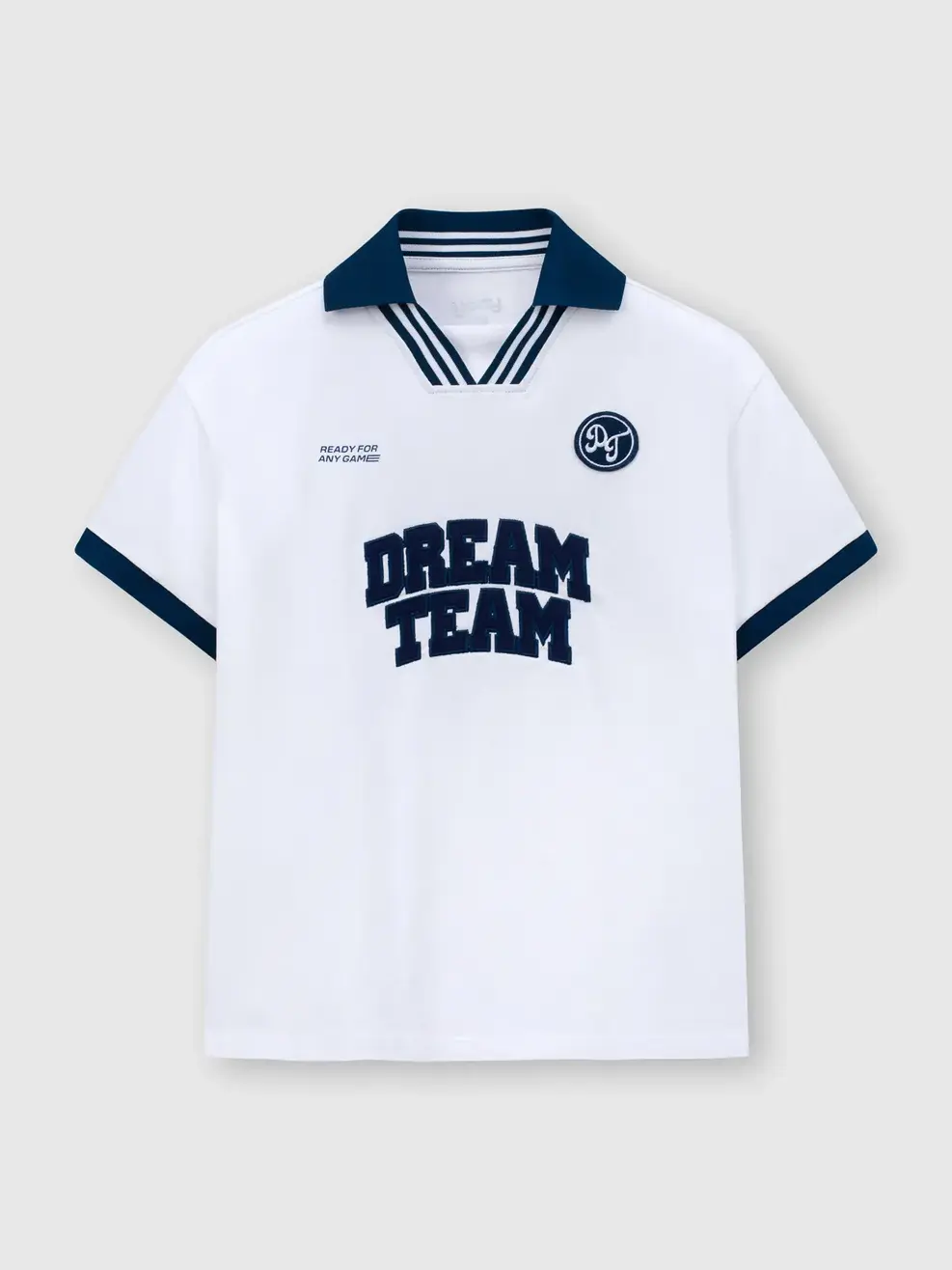 Áo Polo Teen Relax Dreamteam Cổ V Bo Kẻ - Trắng 001 - 98