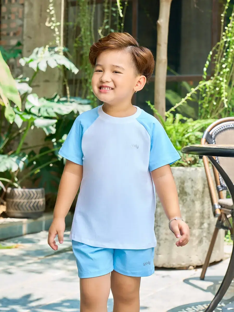 Bộ đồ kid tay raglan - Trắng Xanh - 2