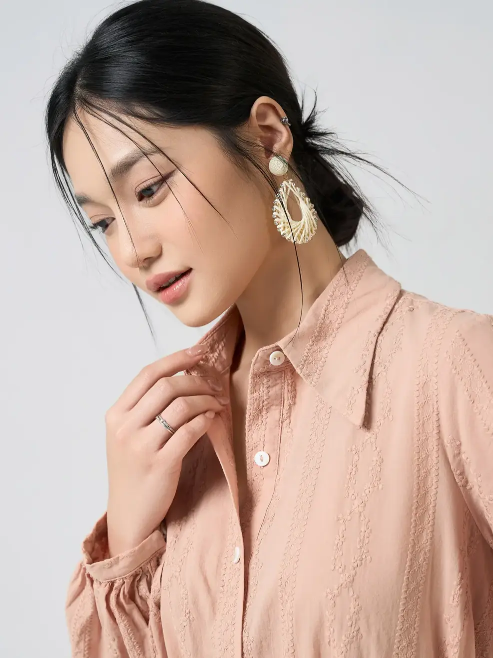 Váy Liền Cổ Đức Đai Eo Xòe Tầng - Hồng 003 - M