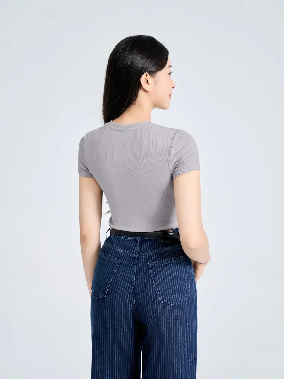 T-shirt Nữ Slimfit Thun Rib Tăm Nhỏ - Ghi - M