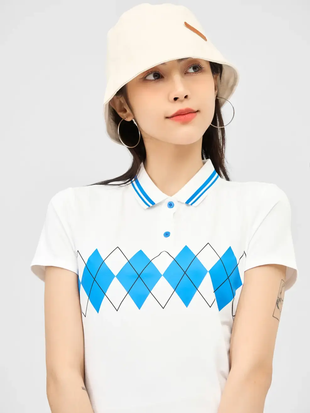 Polo Nữ Bạc Hà Quả Trám - Trắng phối xanh lam - S