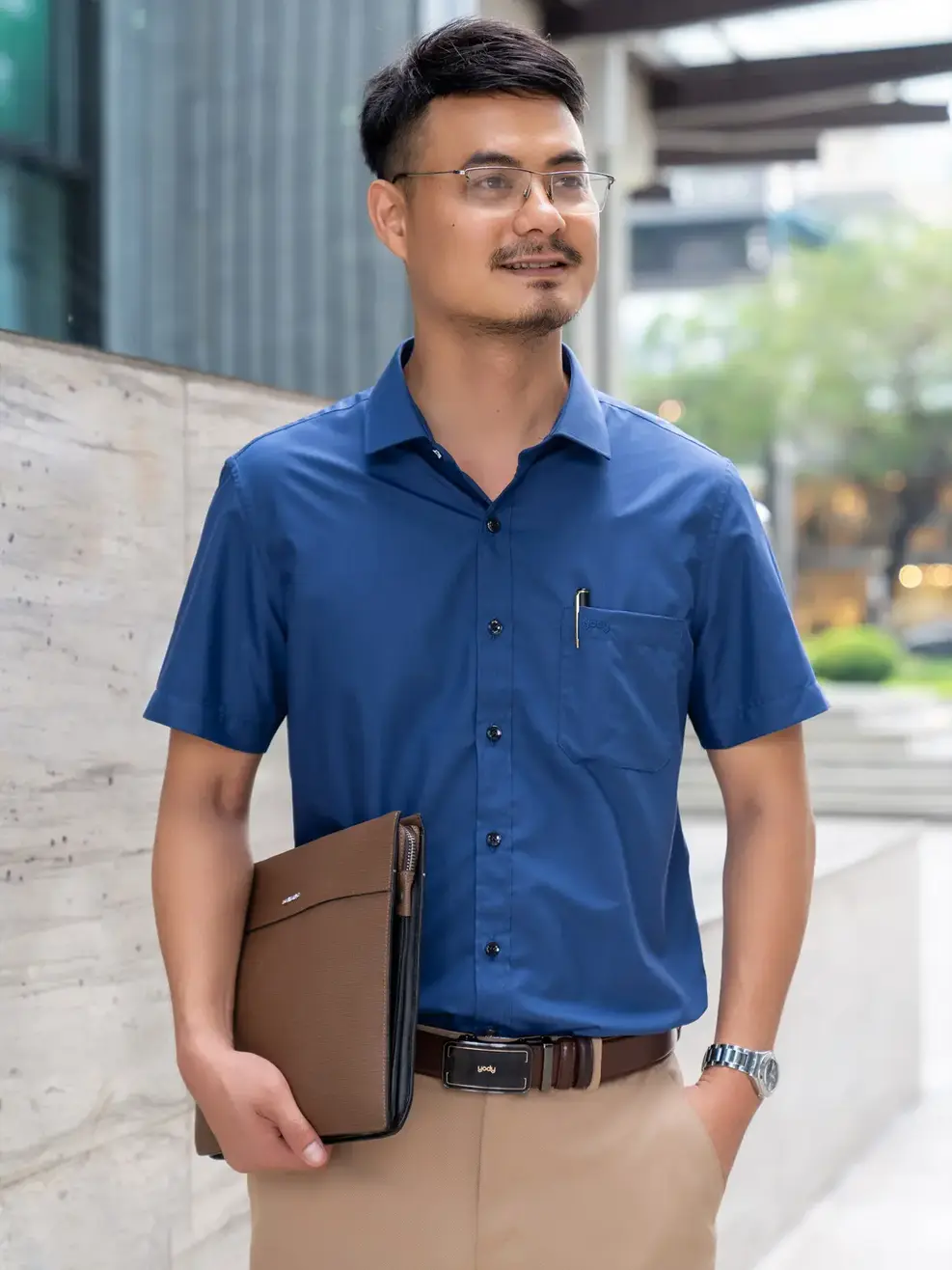 Sơ mi nến cộc tay slim có túi - Tím than - L