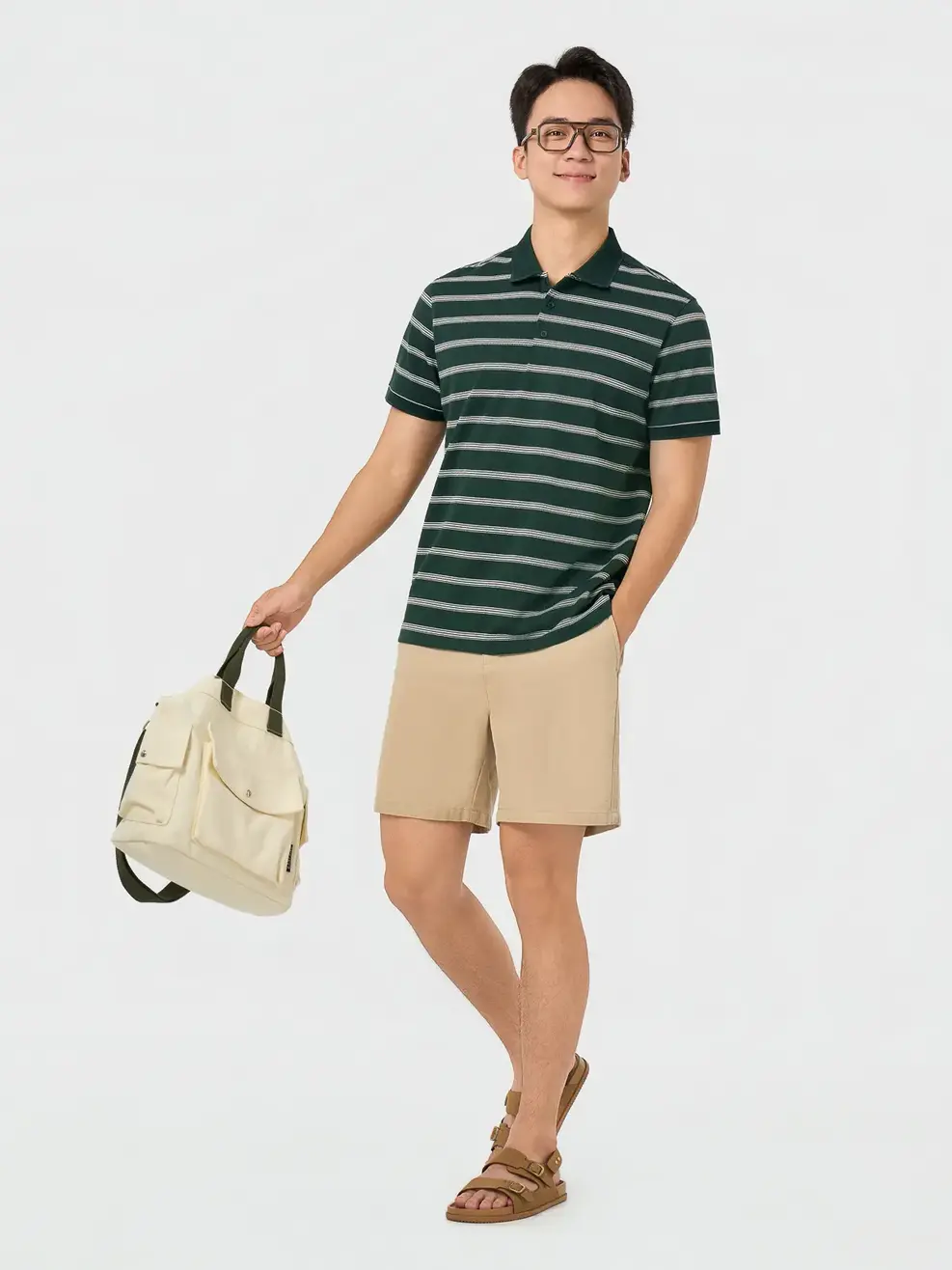 Áo Polo Nam Regular Họa Tiết Kẻ - Kẻ Xanh Lá 150 - S