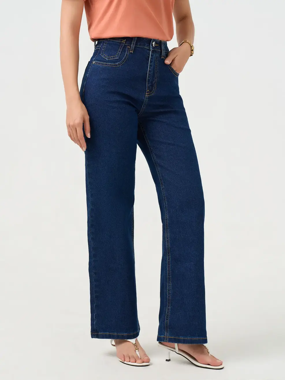 Quần Jeans Nữ Straight Thêu Túi Hậu - Màu chàm 001 - 26