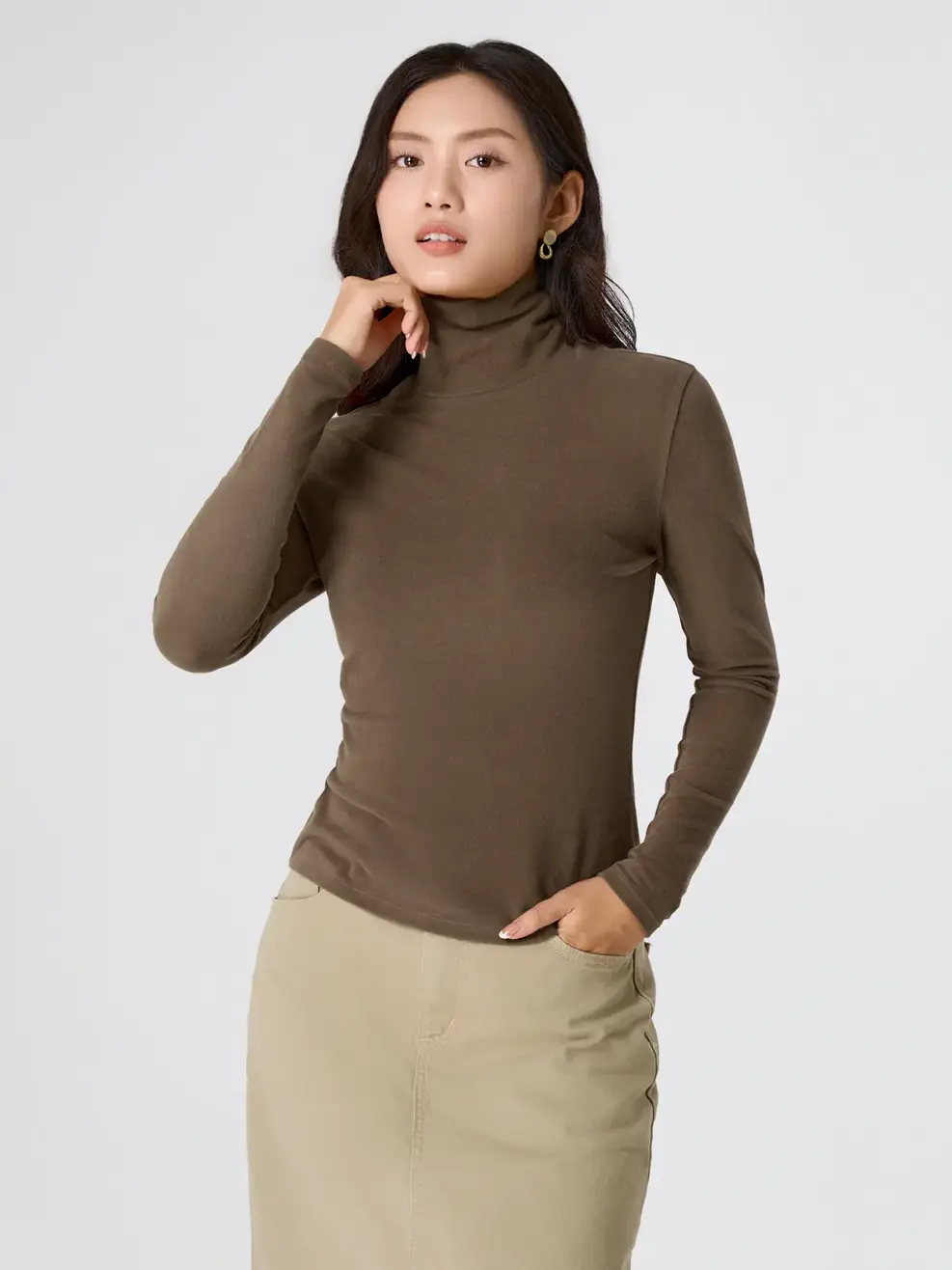 Áo Body Giữ Nhiệt Cổ Lọ - Nâu 123 - S