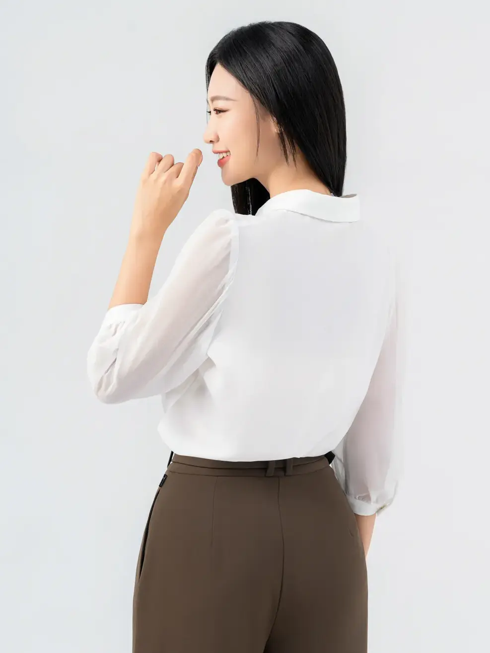 Áo Sơ Mi Tay Dài Nữ Cổ Đức Tay Phối Voan - Trắng - M