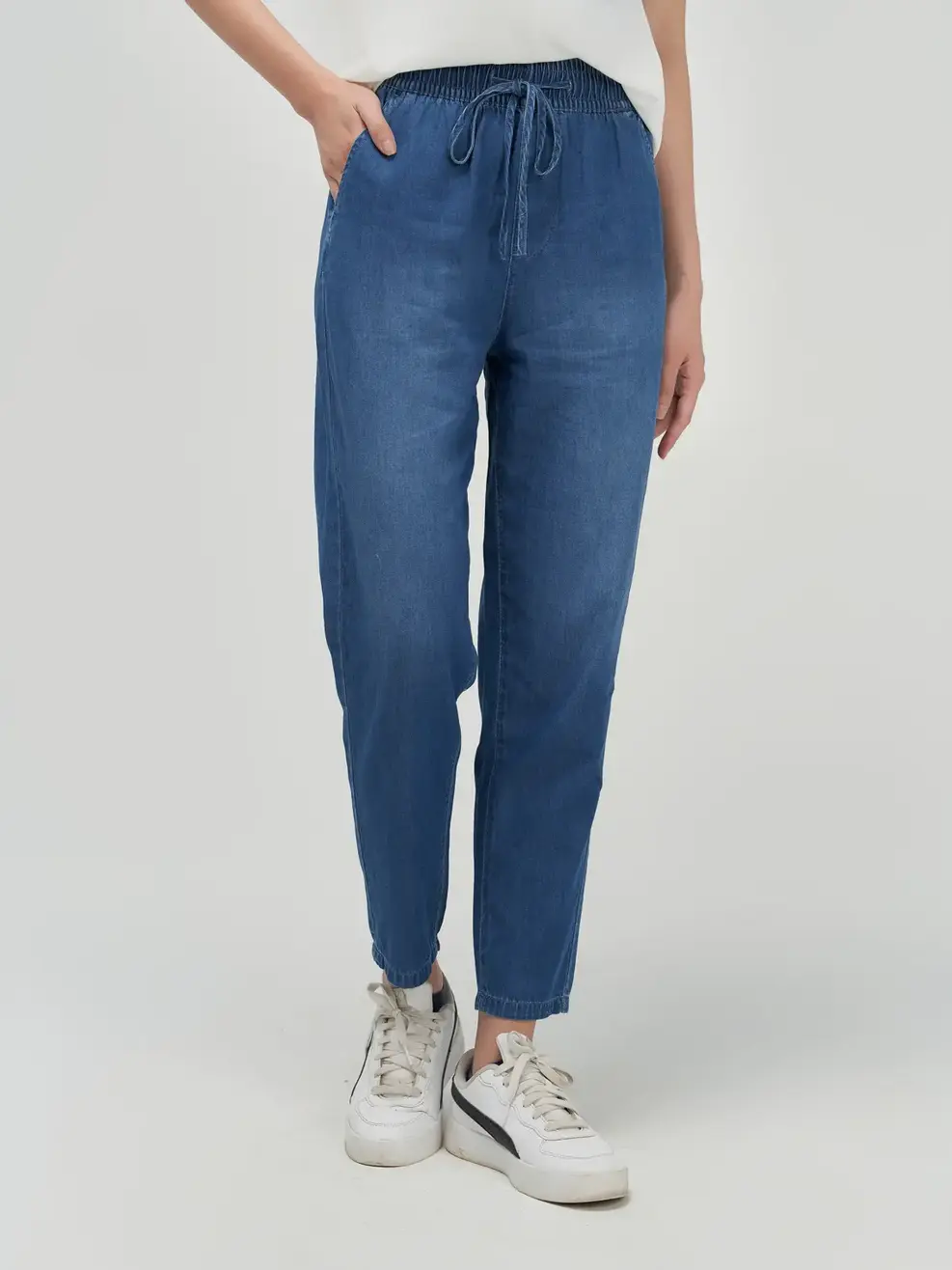 Quần Jean baggy cạp chun - Xanh đậm - 26