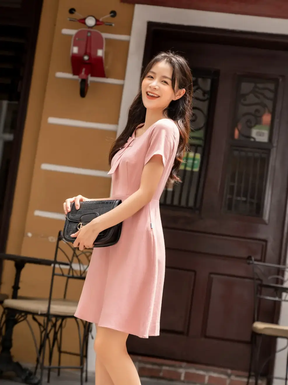 Váy nữ A nơ ngực - Hồng - S