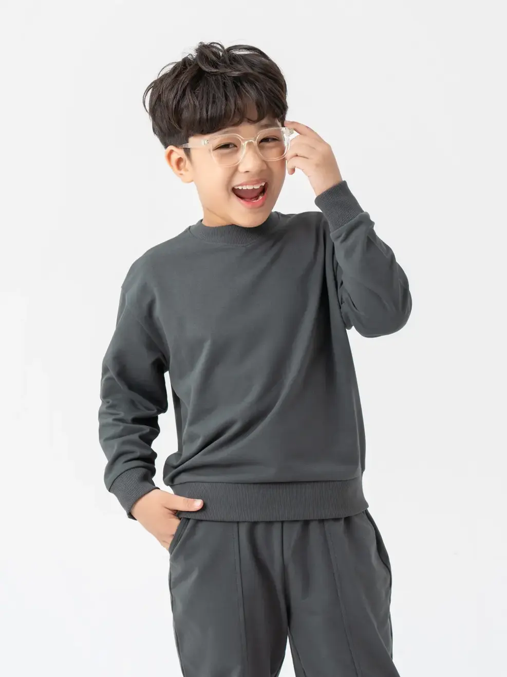 Bộ Đồ Thu Đông Kid Cổ Bo Tim - Ghi Đậm - 2