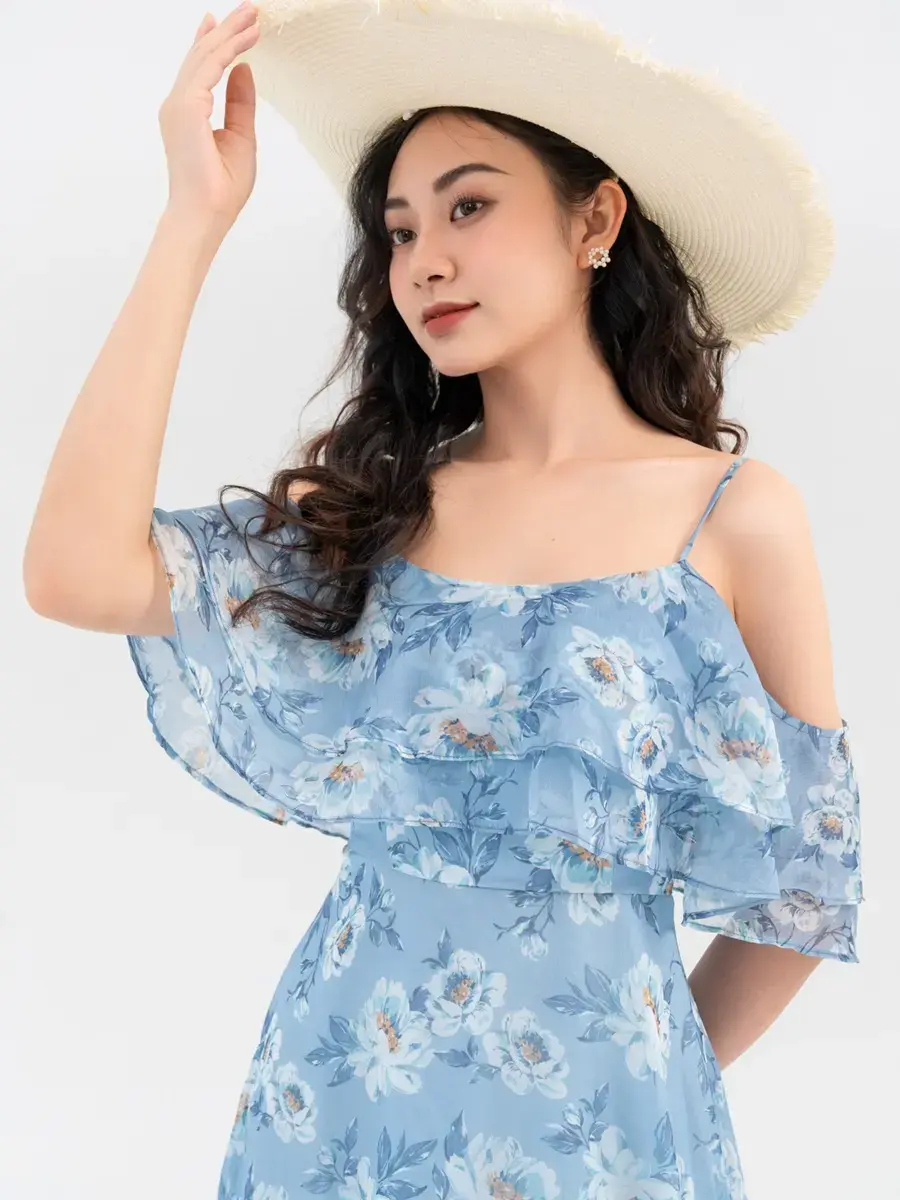 Váy Nữ Maxi 2 Dây Bèo Ngực - Xanh - S