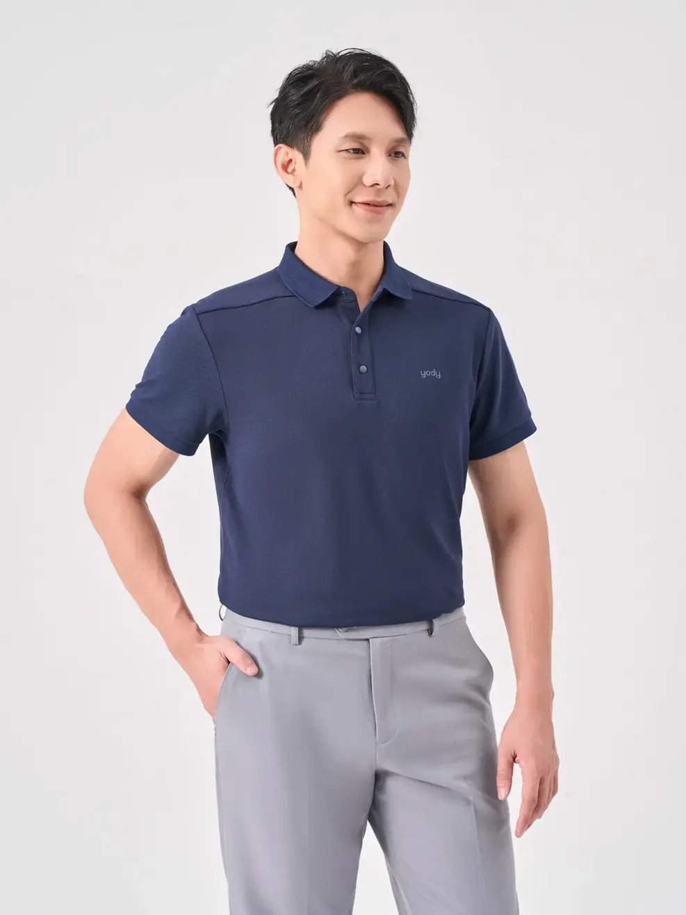 Áo Polo Nam Cafe Tổ Ong Nẹp Cúc Cúc Bấm - Navy - M