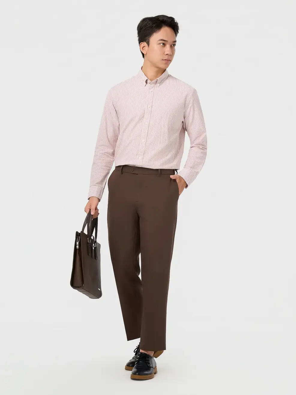 Áo Sơ-mi nam oxford kẻ sọc - Kẻ nâu 103 - M