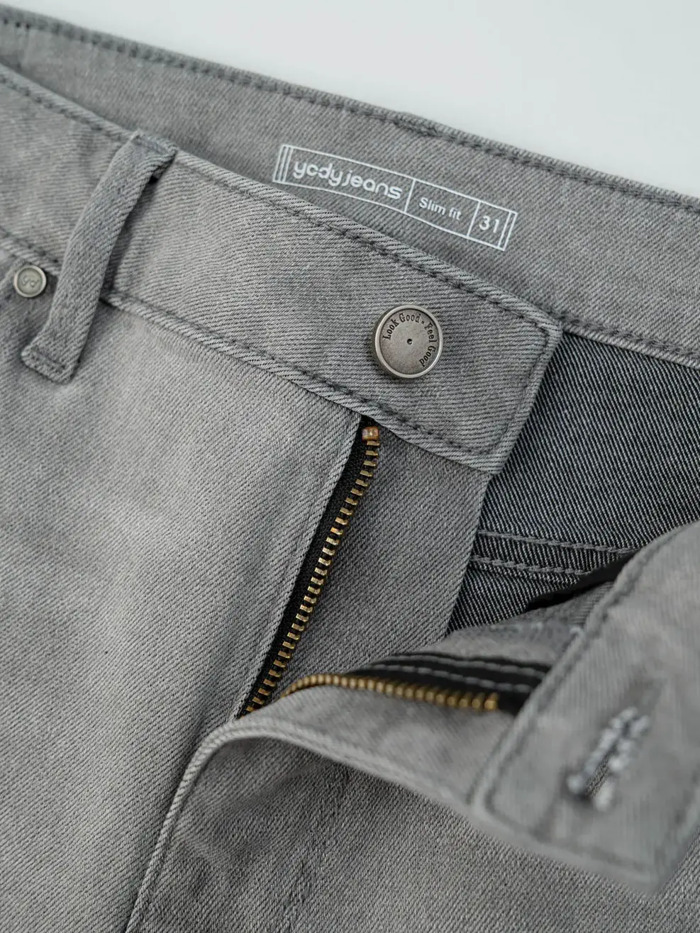 Quần Jeans Nam Slim Fit Poly Bền Vững - Ghi - 28