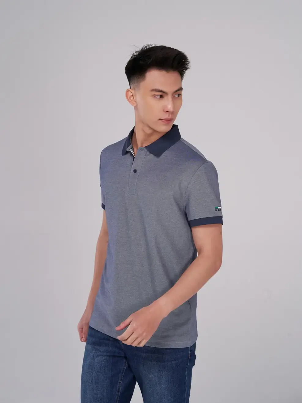 Áo polo nam mắt chim nẹp mix màu - Navy - M