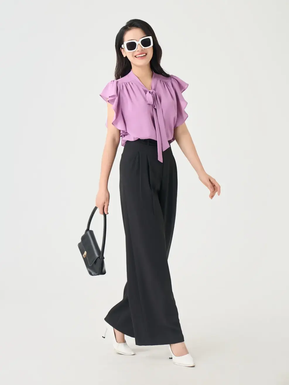 Quần Âu Nữ Dáng Suông Ly Túi Cơi Chéo - Đen - S