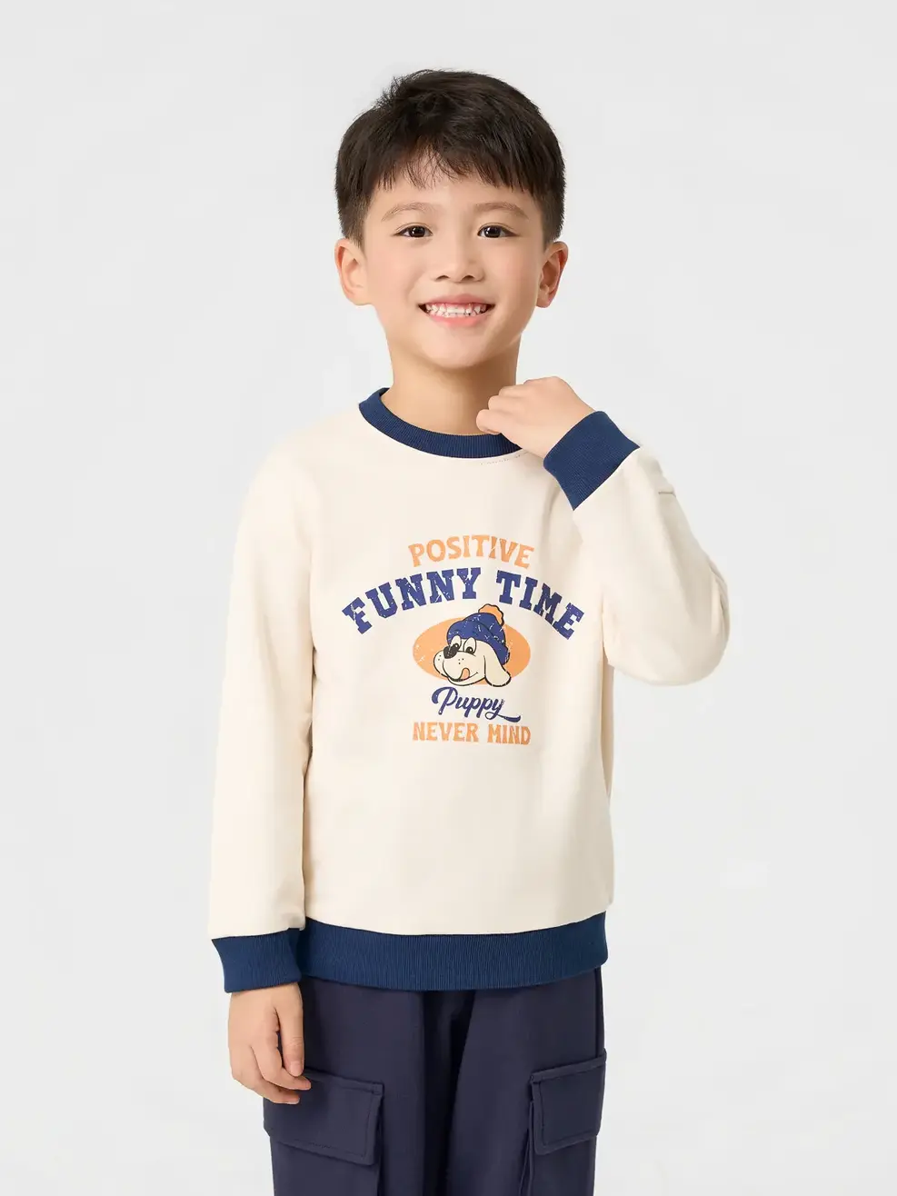 Áo Nỉ Cổ Tròn Funny Time - Tím Than 006 - 104