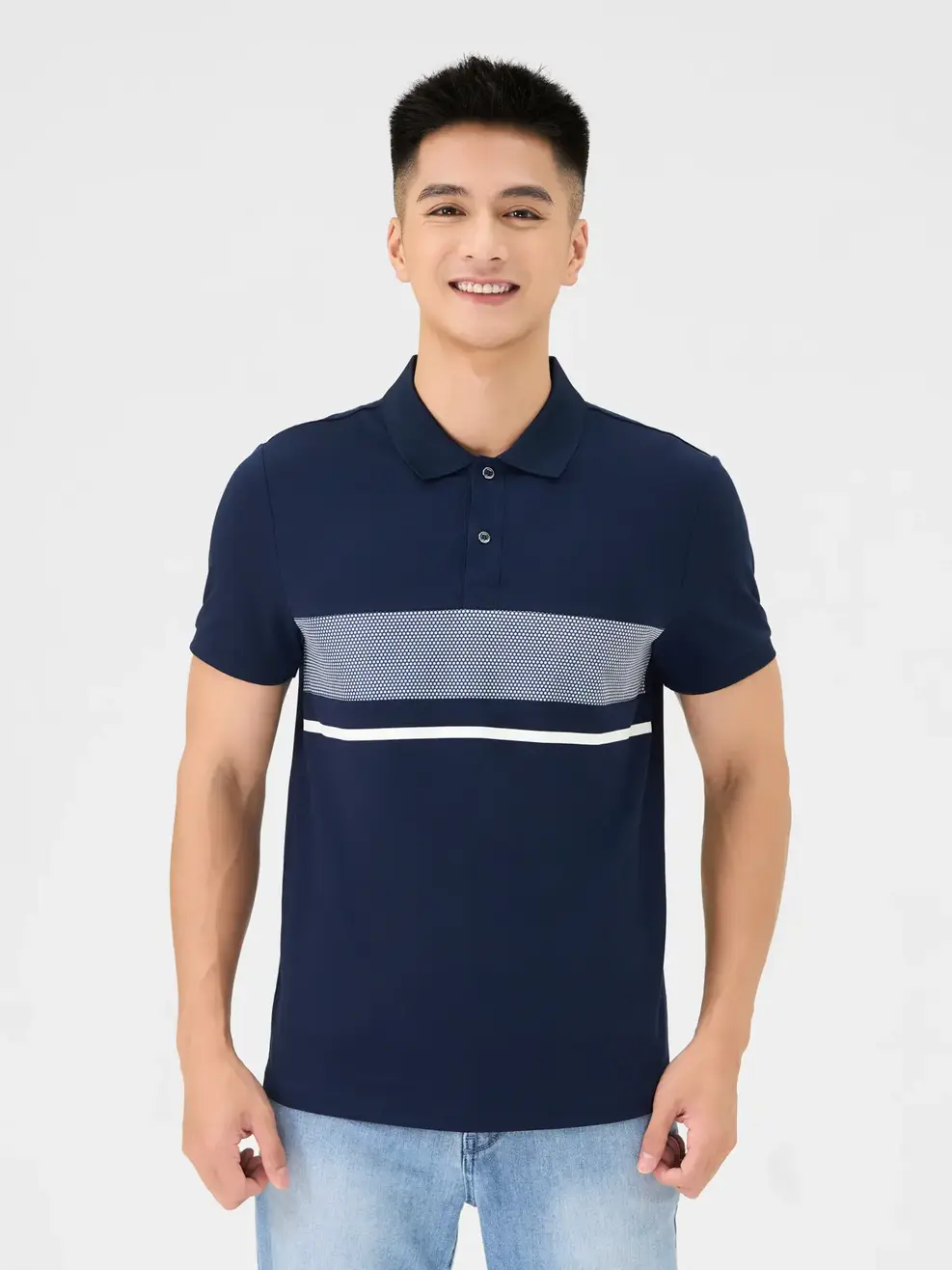 Áo Polo Nam Mắt Chim In Trước Ngực 3d - Navy - M