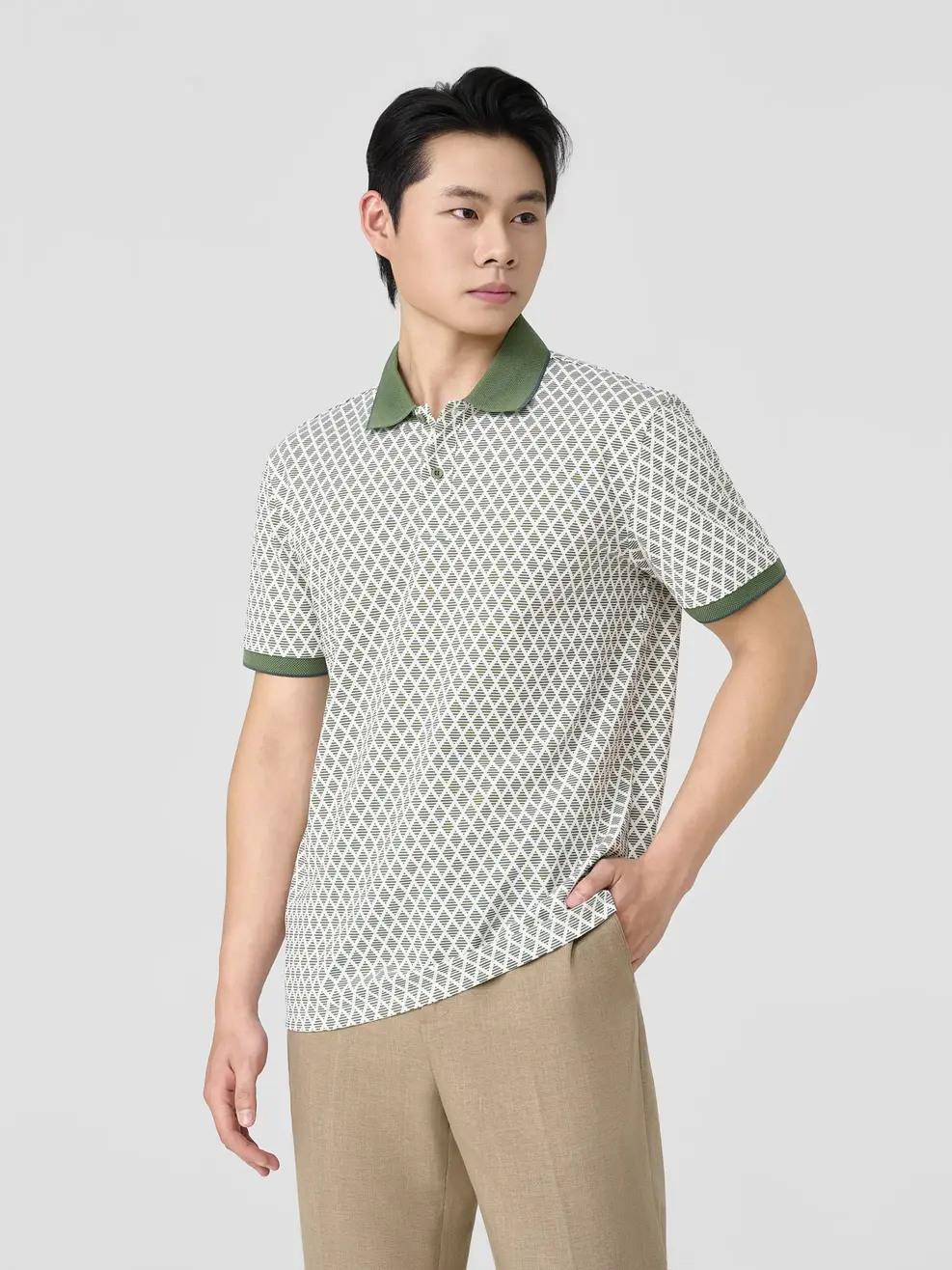 Áo Polo Nam Slim Họa Tiết In Tràn - Hoạ Tiết Xanh Lá 064 - S