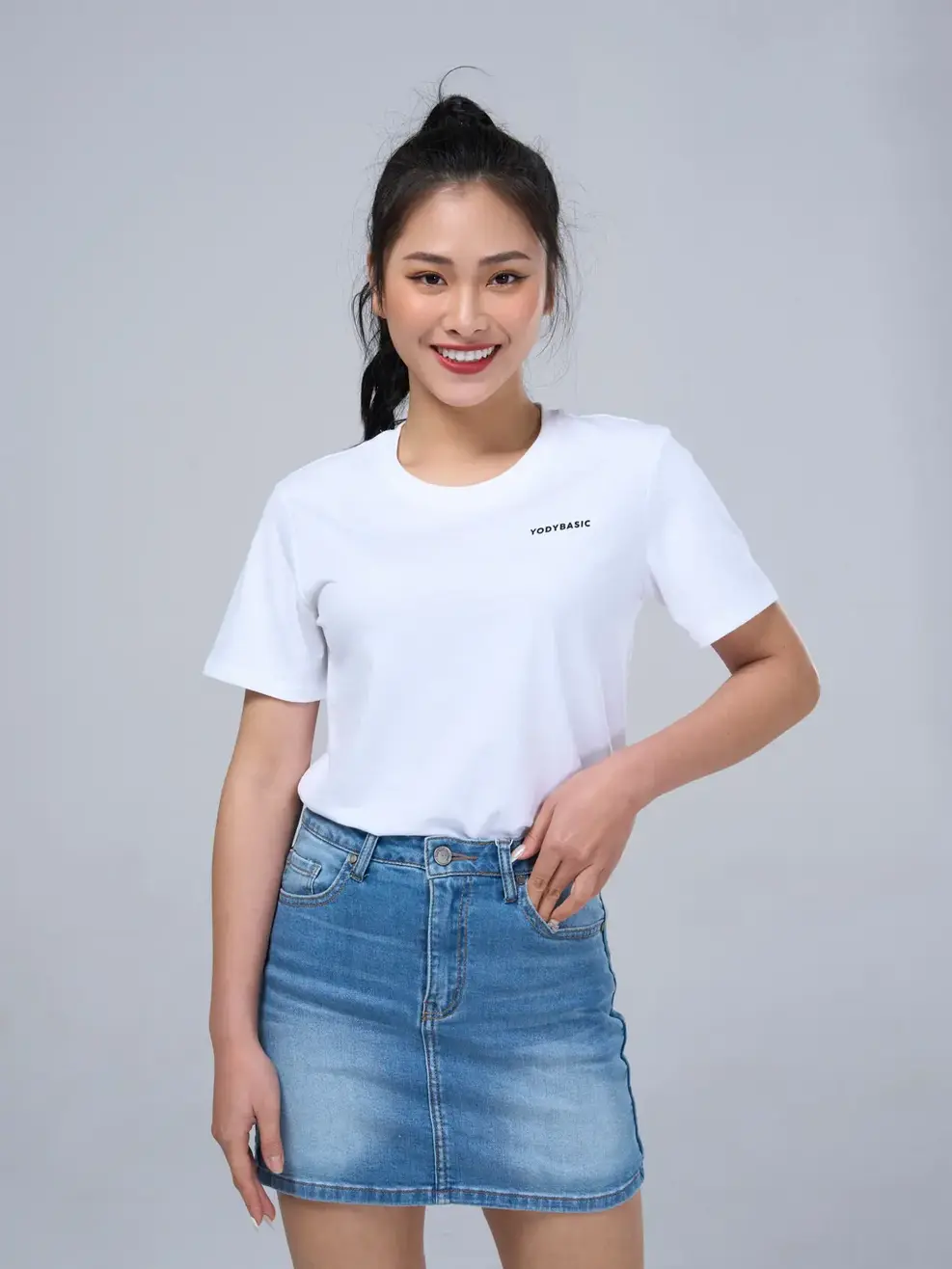 Áo thun nữ in yody basic - Trắng - S