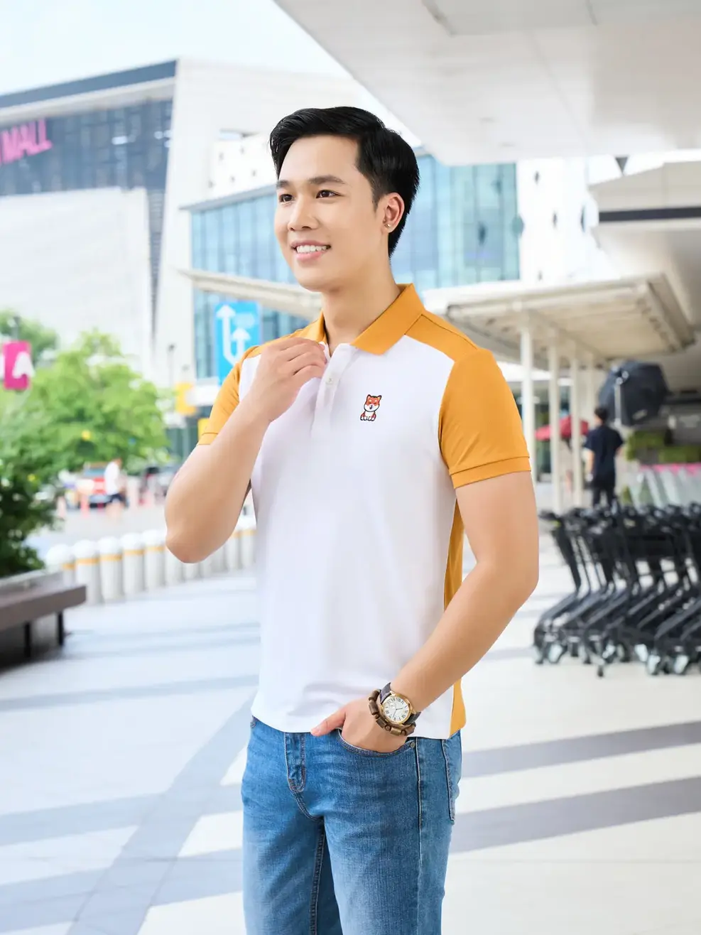 Áo Polo Nam Cafe thêu chó - Vàng - 3XL