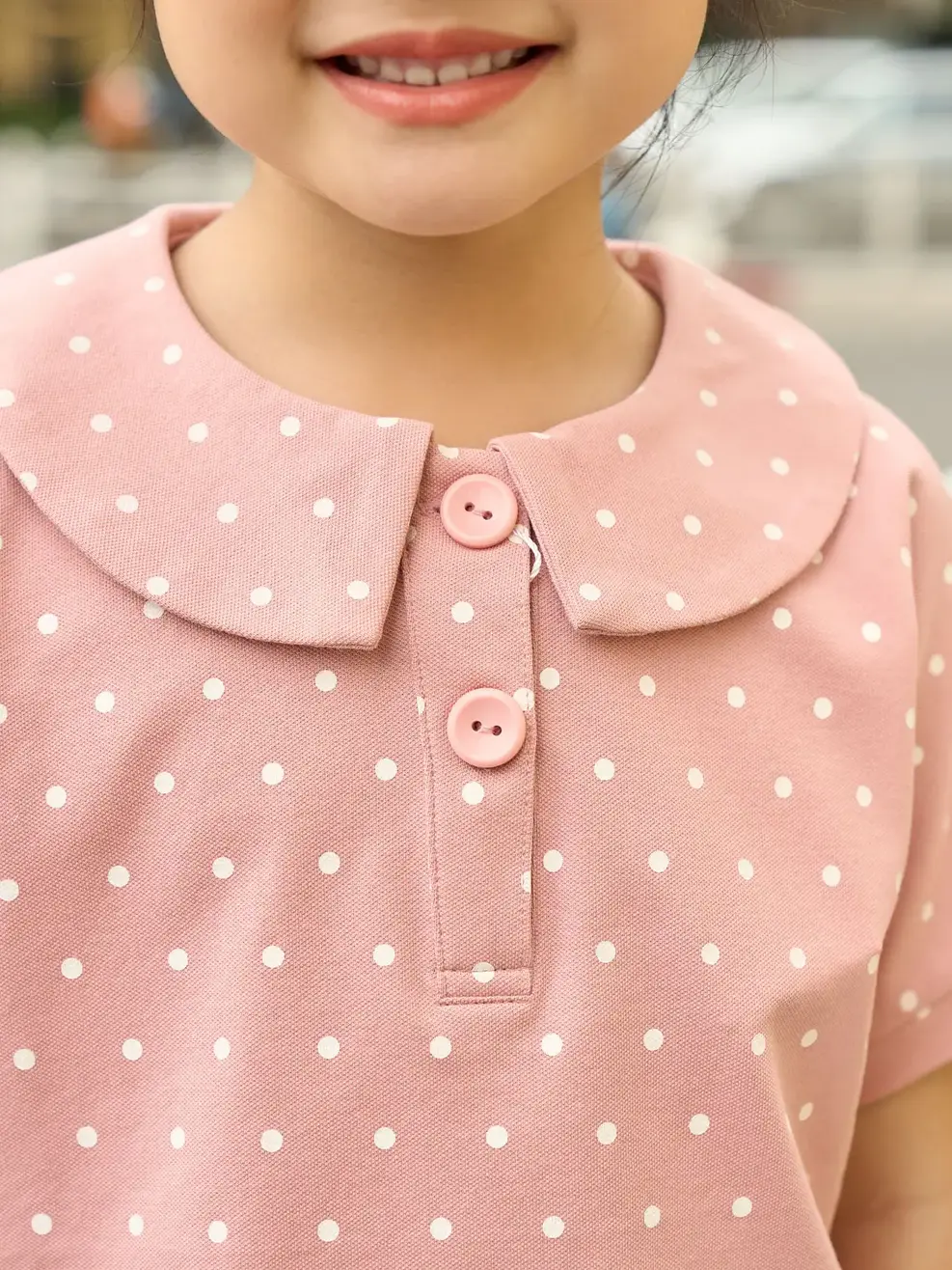 Áo polo trẻ em mắt chim chấm bi cổ sen - Hồng - 2