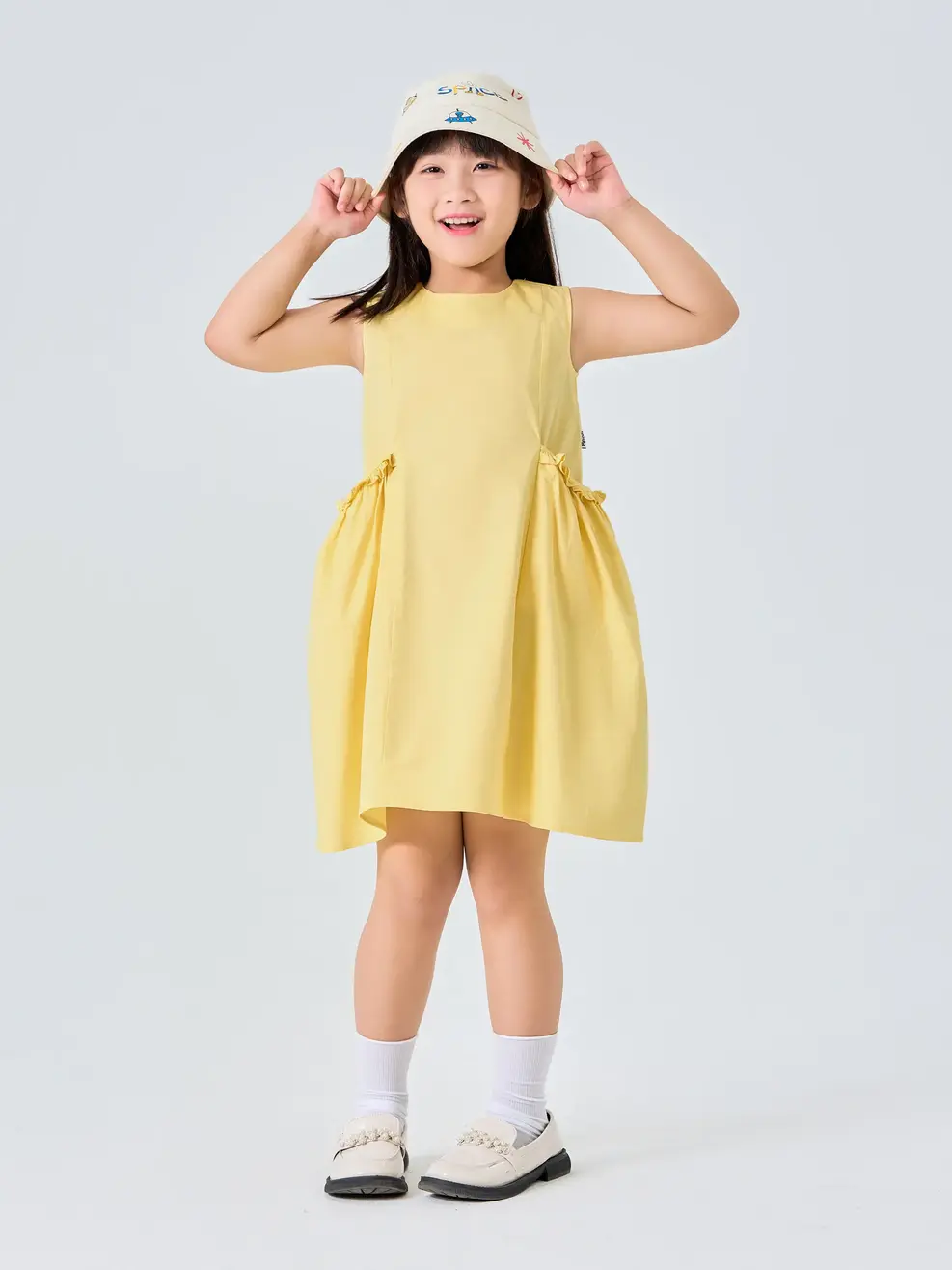 Đầm Kid Nhún Bồng - Vàng - 2-3