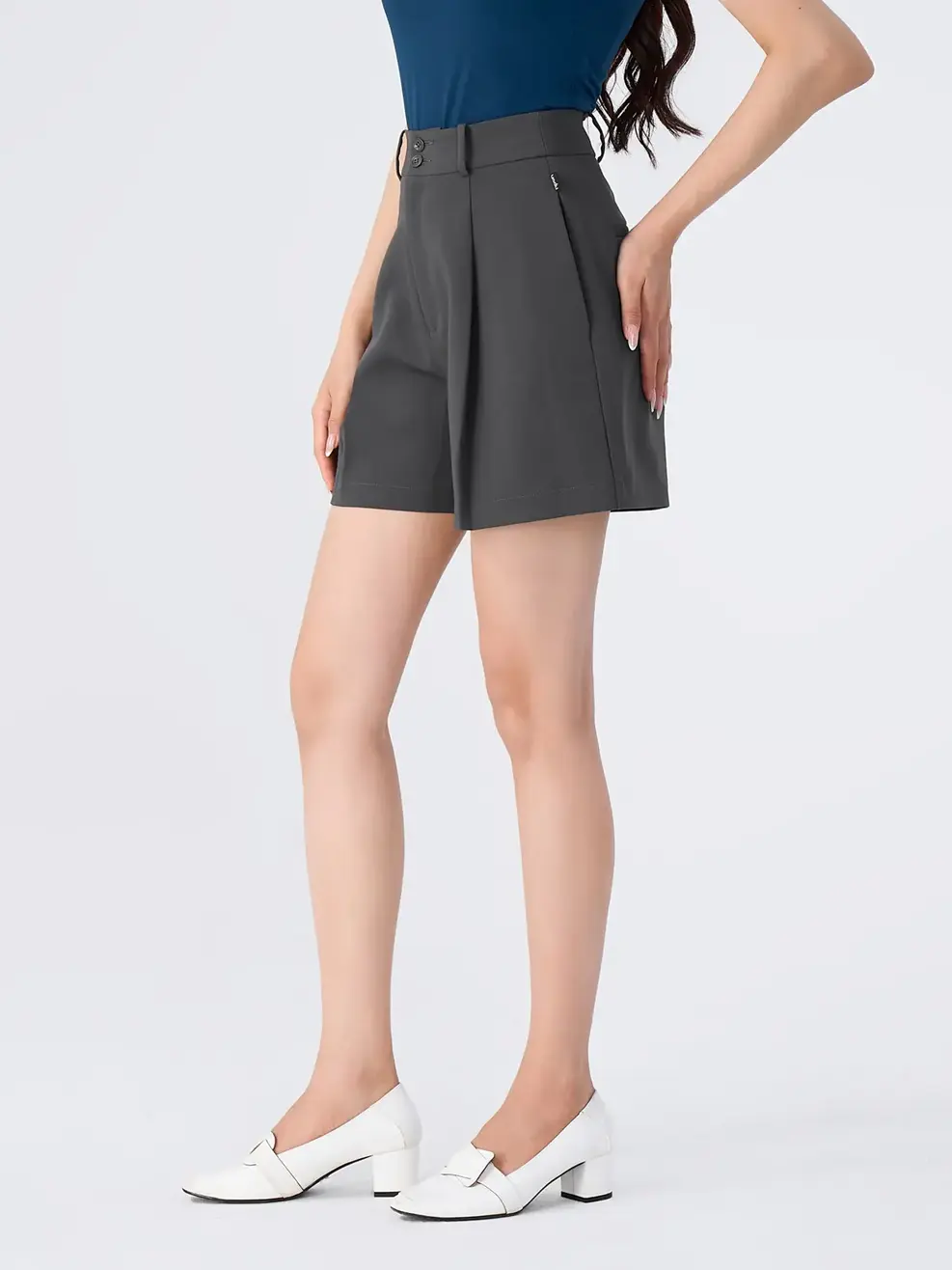 Quần Sooc Nữ Form Rộng - Ghi Đậm - S