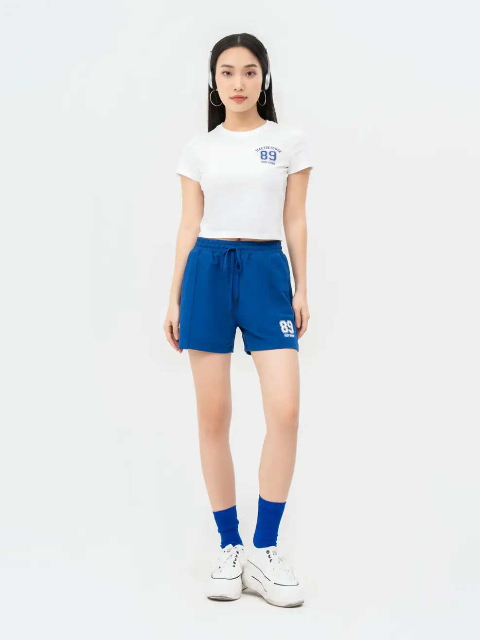 Bộ Đồ Nữ Thể Thao In Hình - Trắng Navy - S