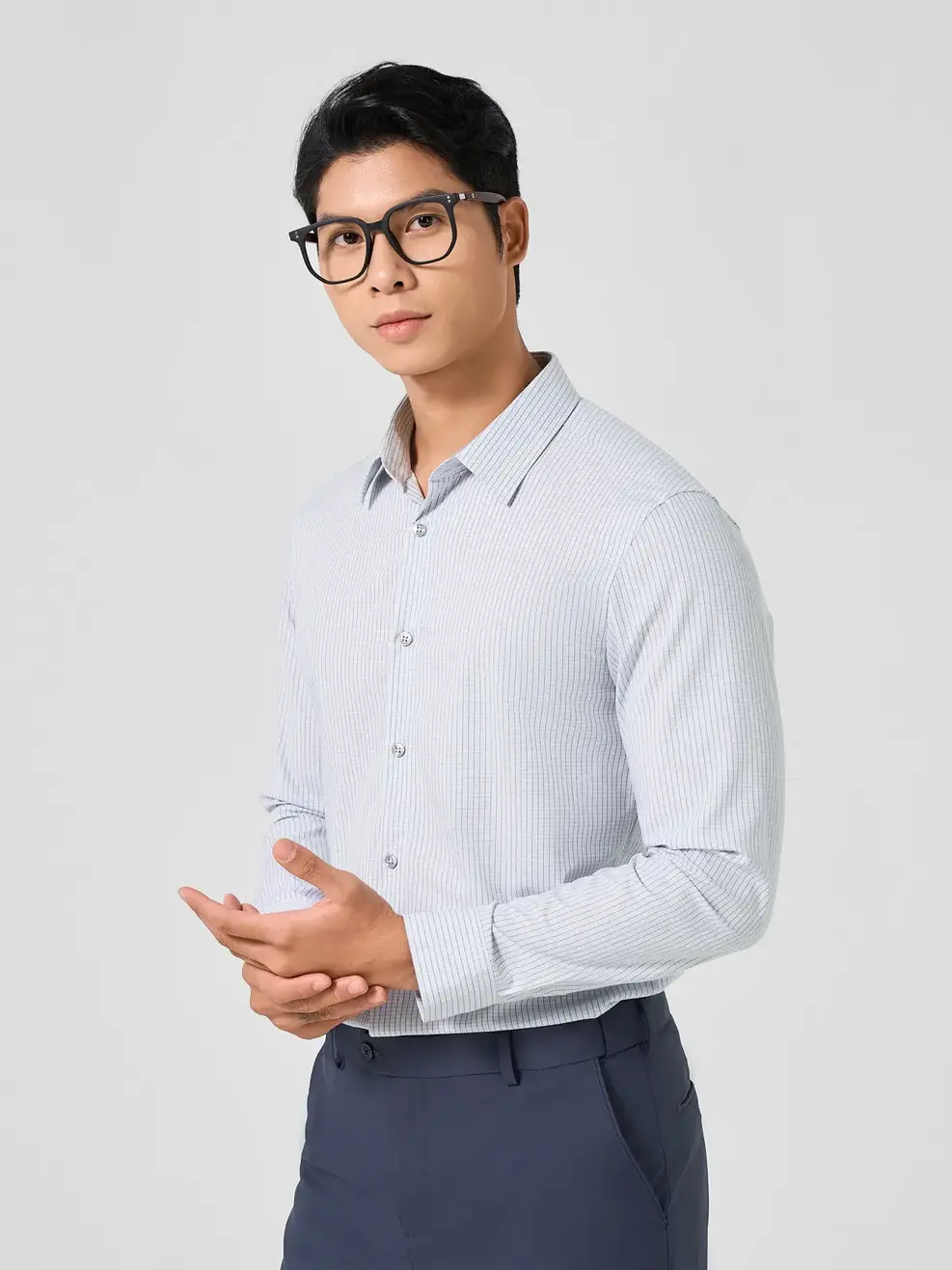 Sơ Mi Dài Tay Nam Bamboo Kẻ Caro - Ghi - M