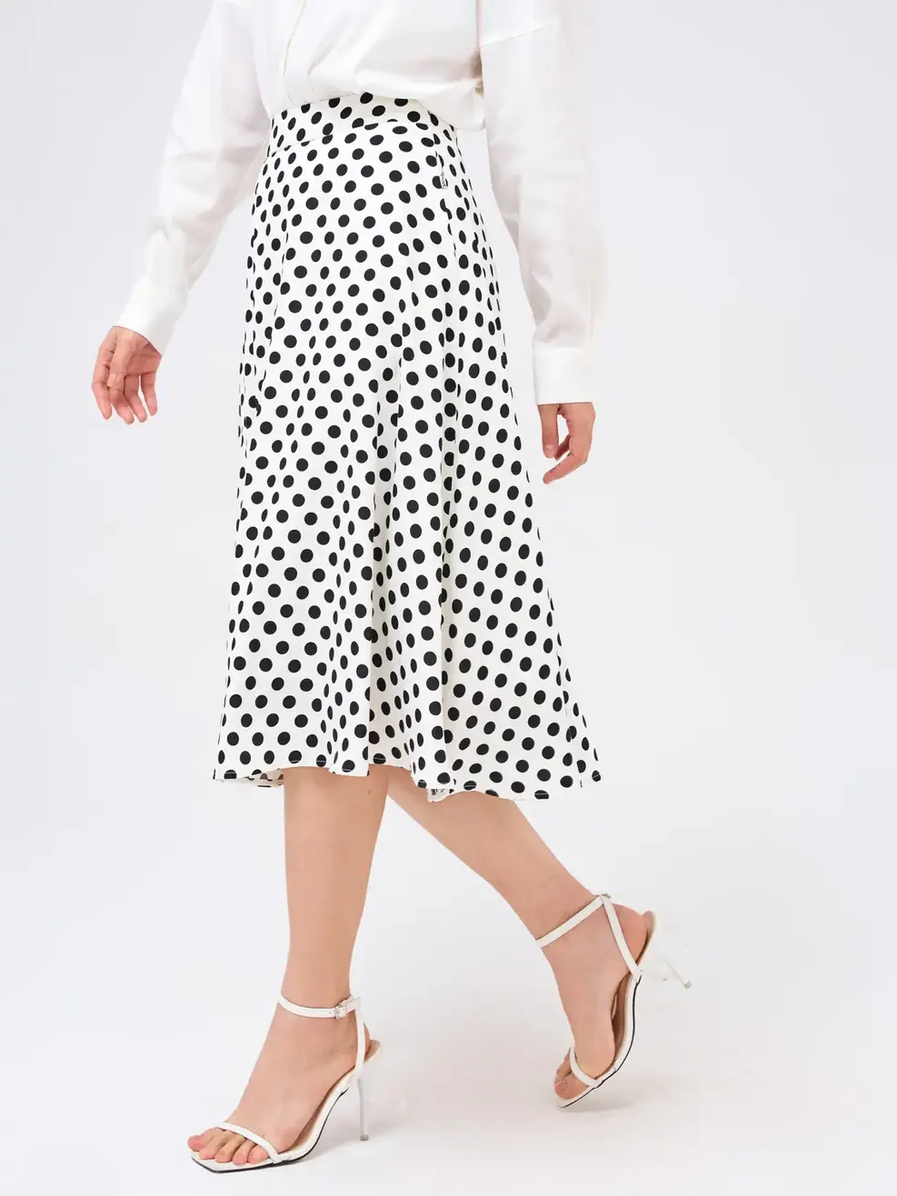 Chân váy nữ xòe chấm bi - Trắng - M