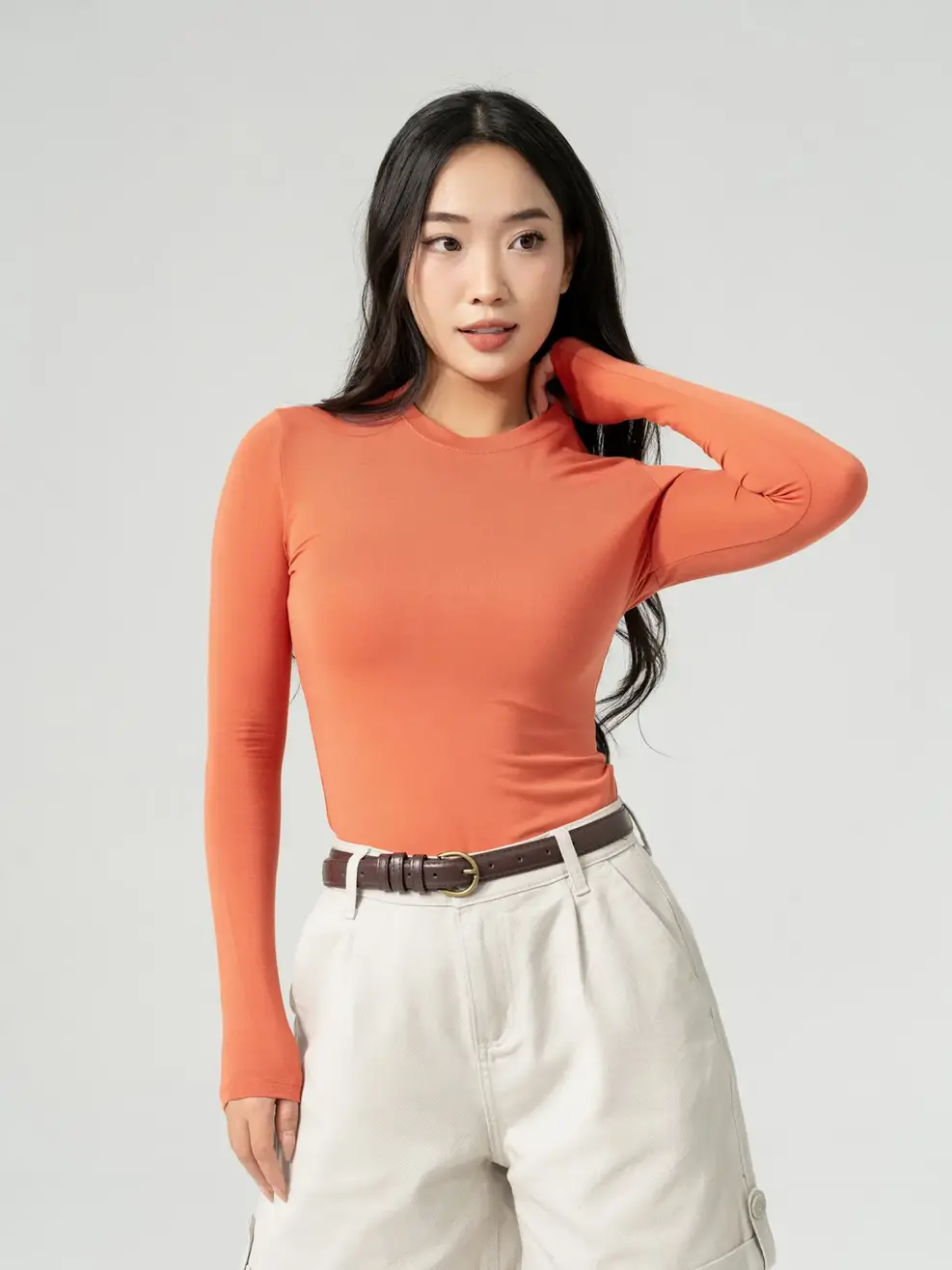 Áo Thu Đông Nữ Giữ Nhiệt Cổ Tròn - Cam - S