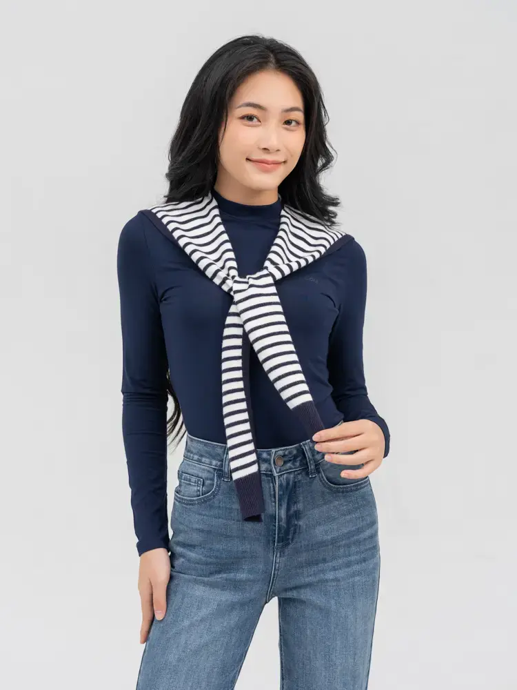 Khăn Len Nữ Phối Kẻ - Tím than kẻ trắng - F