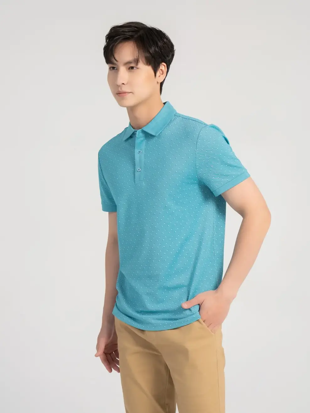 Áo Polo Nam Mắt Chim In Tràn Tam  Giác - Xanh ngọc - M