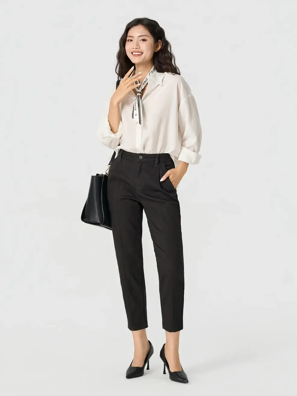 Quần Jeans Nhuộm Màu Baggy Xếp Ly - ĐEN 002 - 26