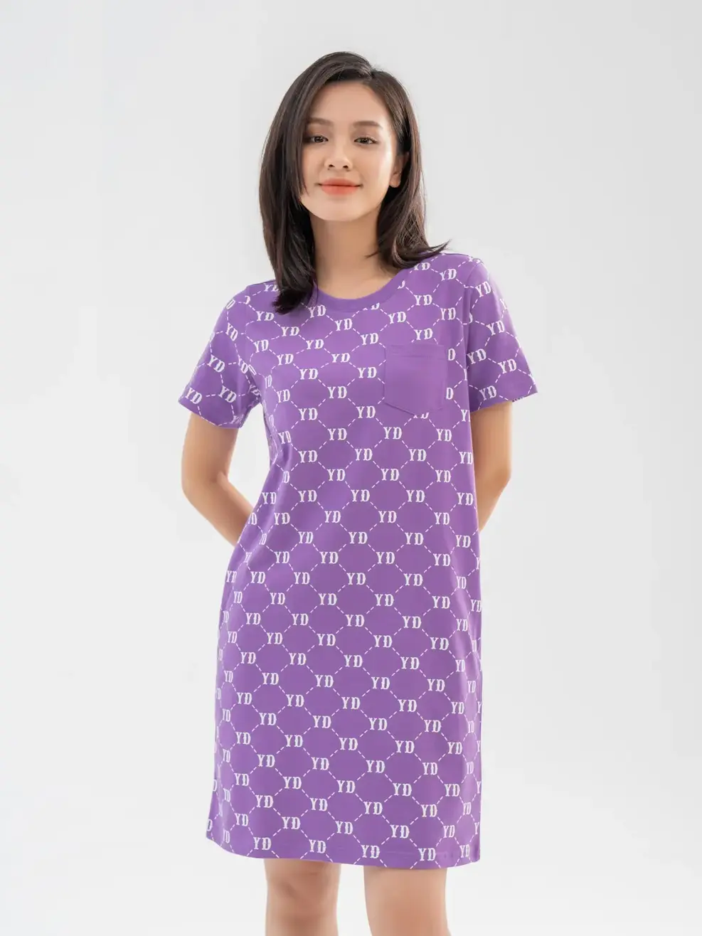 Váy Thun Nữ In Tràn Cotton Usa - Tím - S