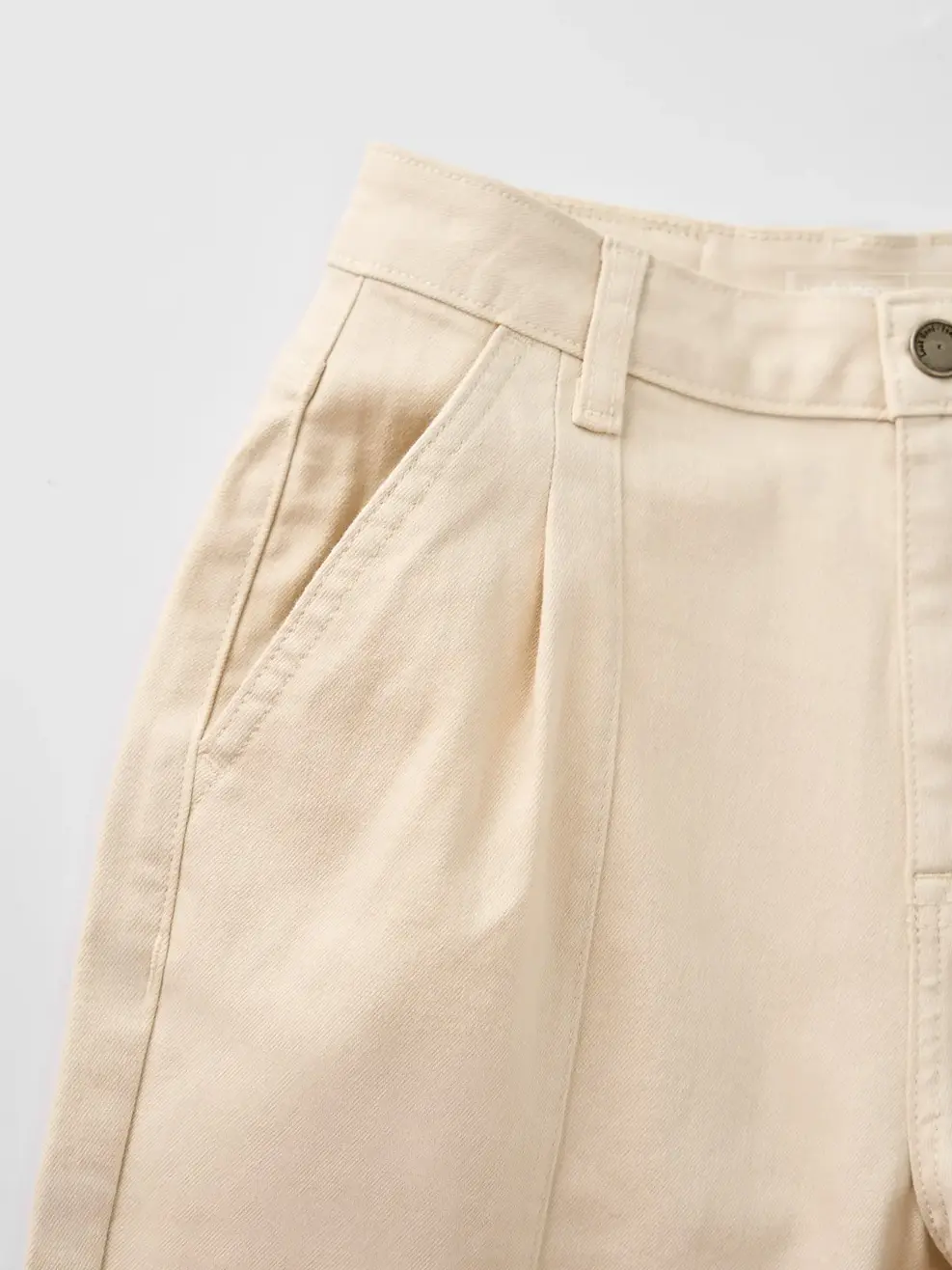 Quần Jeans Nhuộm Màu Baggy Xếp Ly - Beige 077 - 26