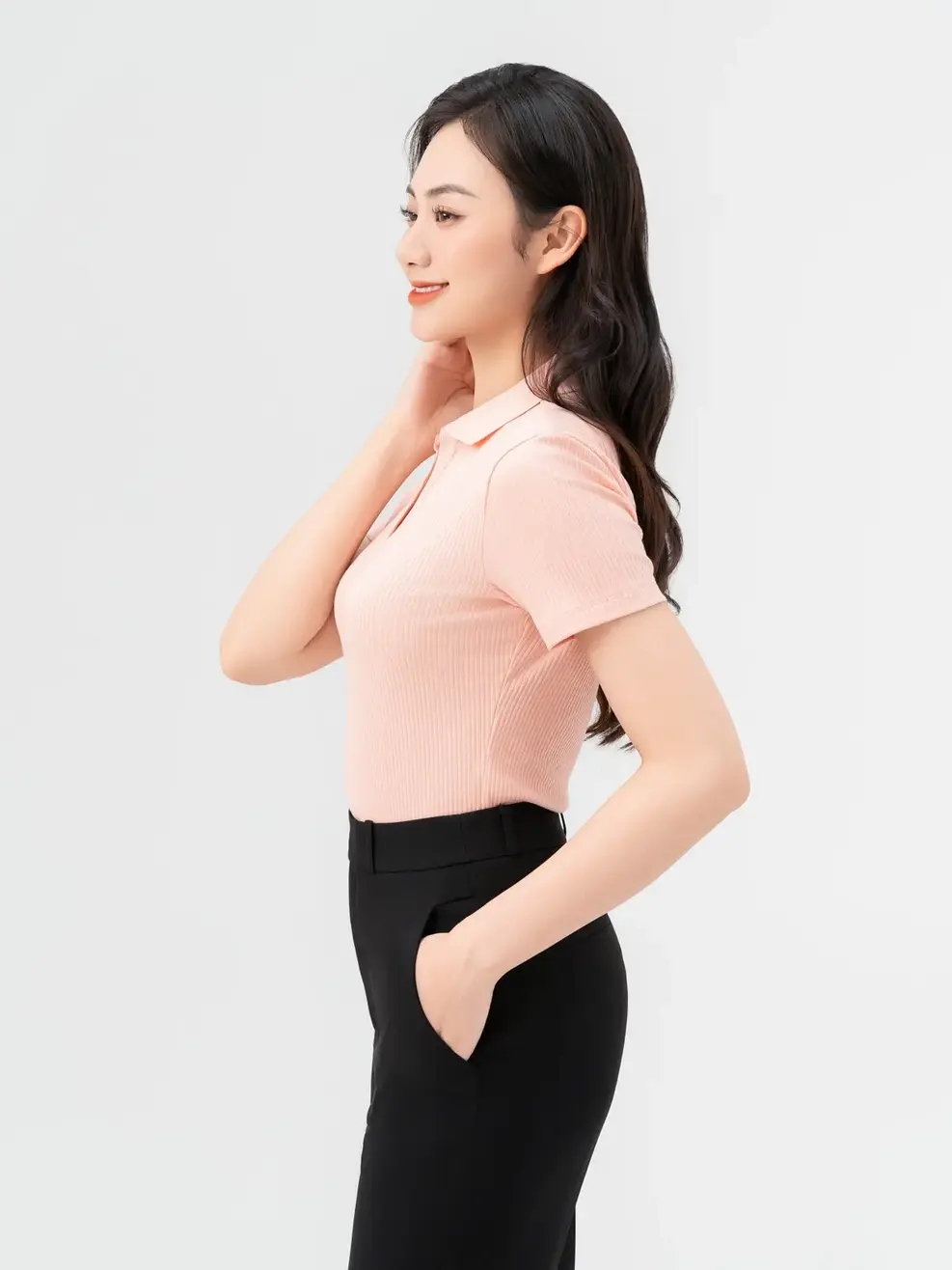 Áo Polo Nữ Thun Tăm Cổ V - Hồng - S