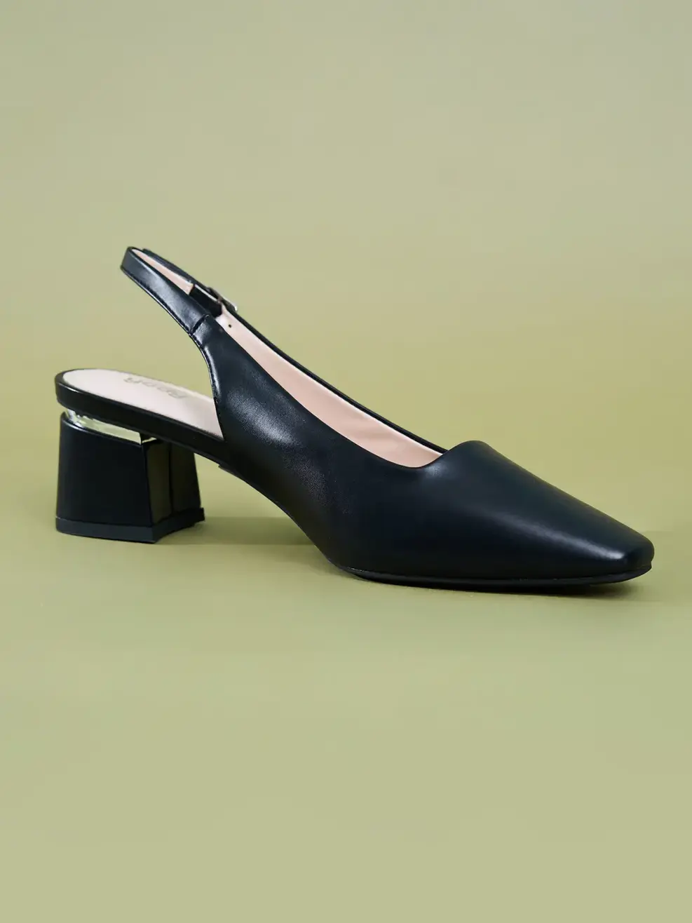 Giày nữ hở hậu gót vuông - Đen - 35