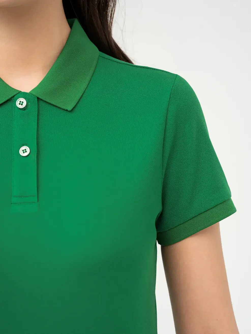 Polo Nữ Cafe Dệt Tổ Ong Basic - Xanh Lá - S